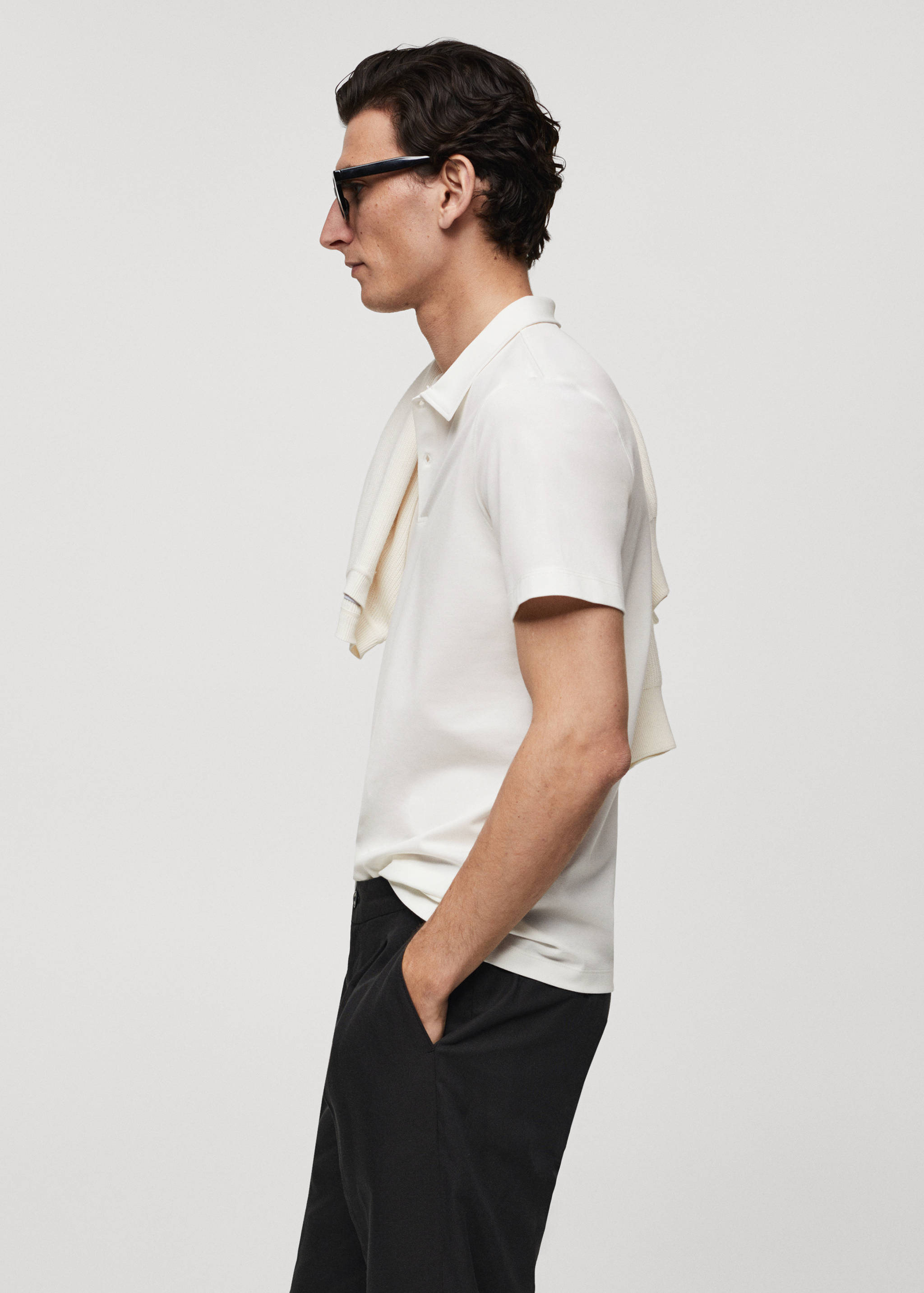Slim-fit cotton piqué textured polo shirt - Details of the article 2