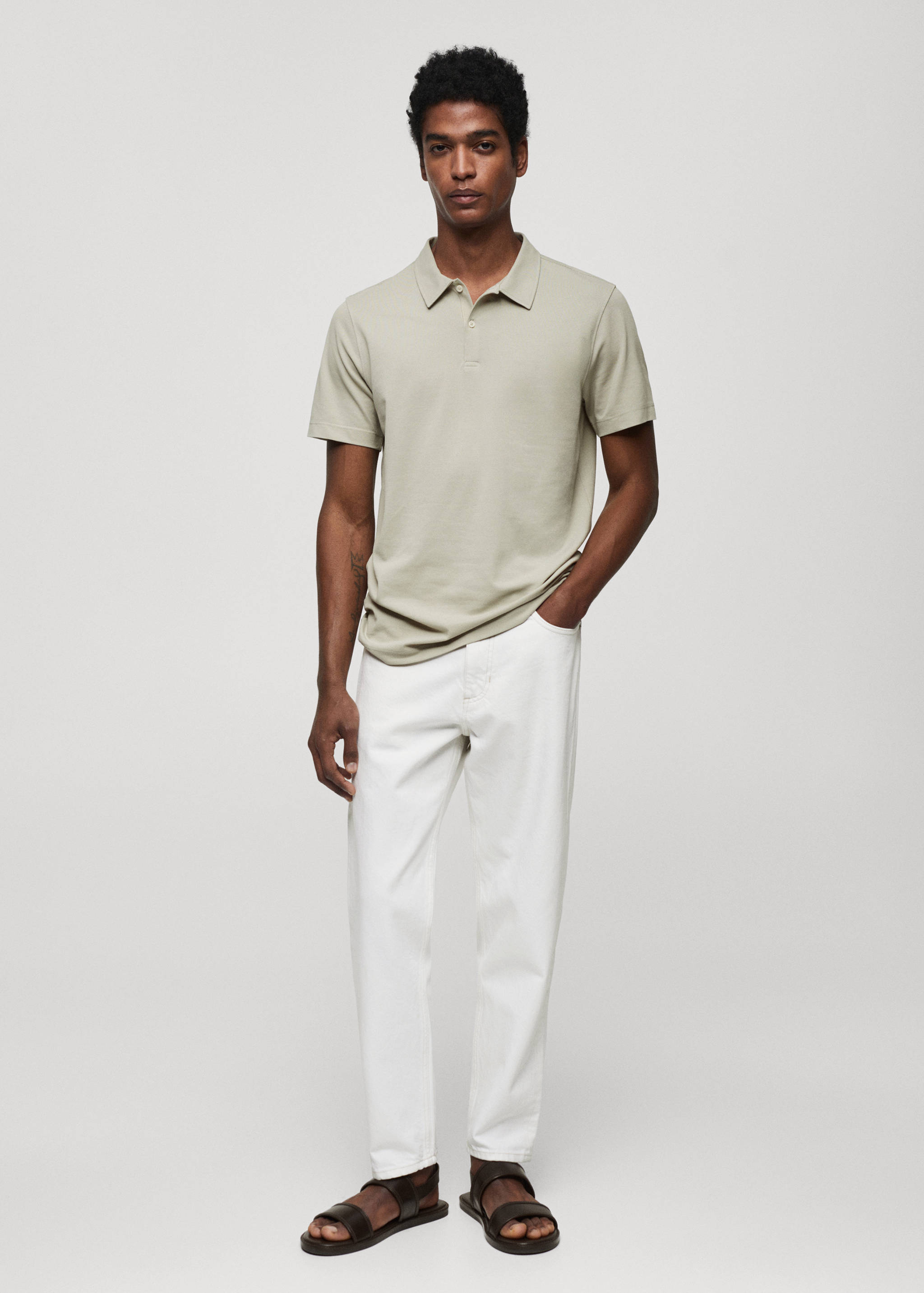 Slim-fit cotton piqué textured polo shirt - General plane