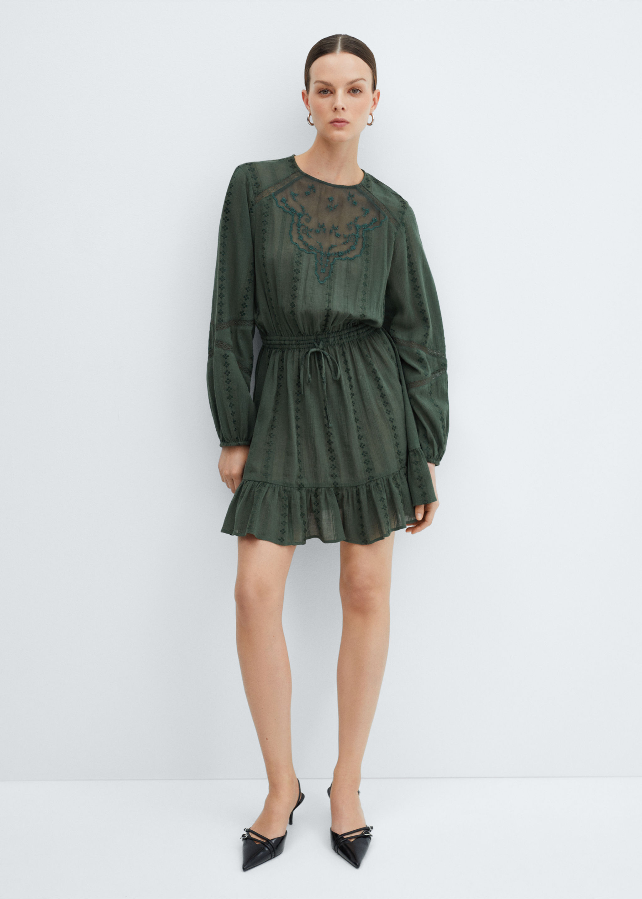 Puff-sleeved embroidered dress - General plane