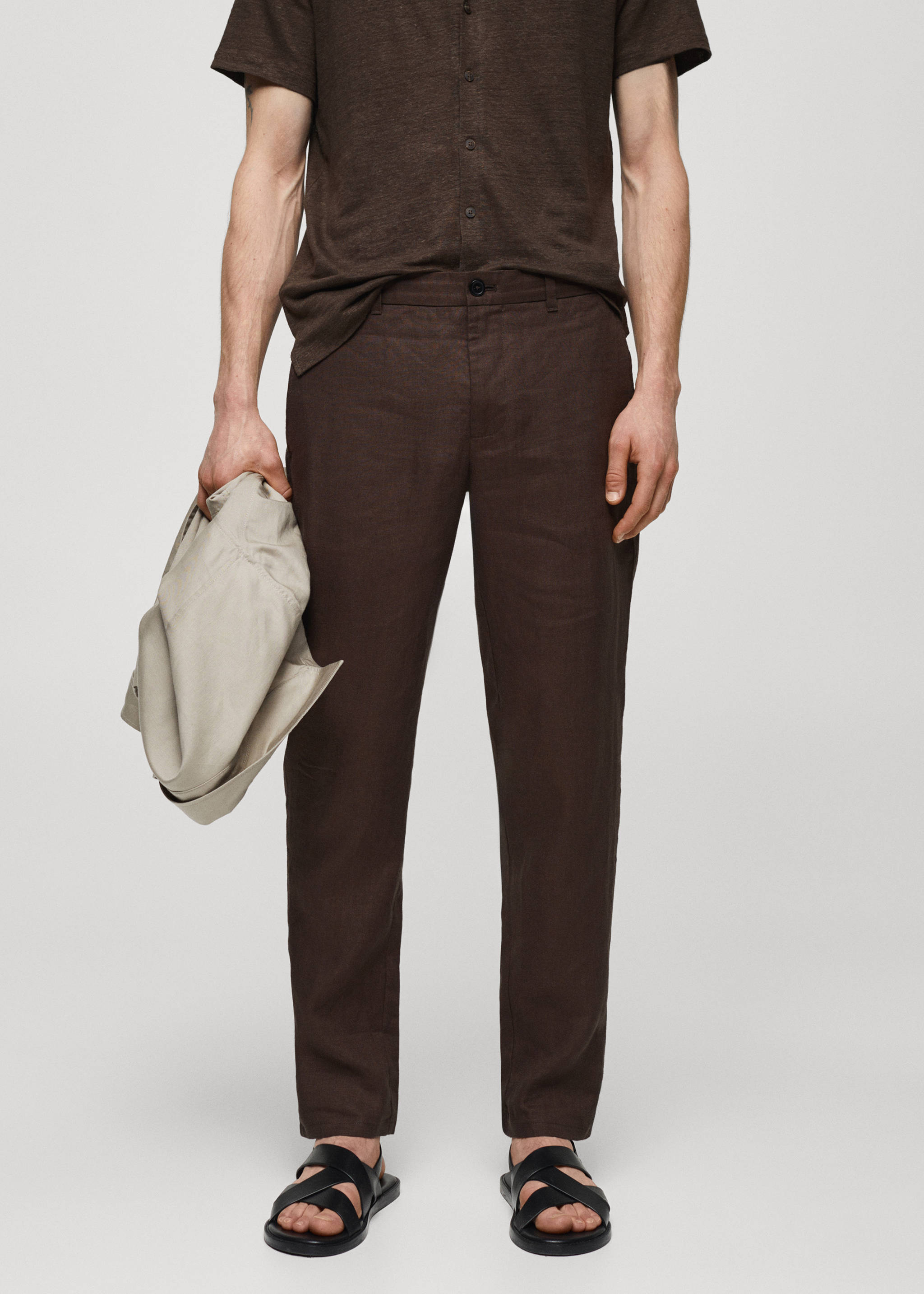 Pantalon 100 % lin slim fit - Plan moyen