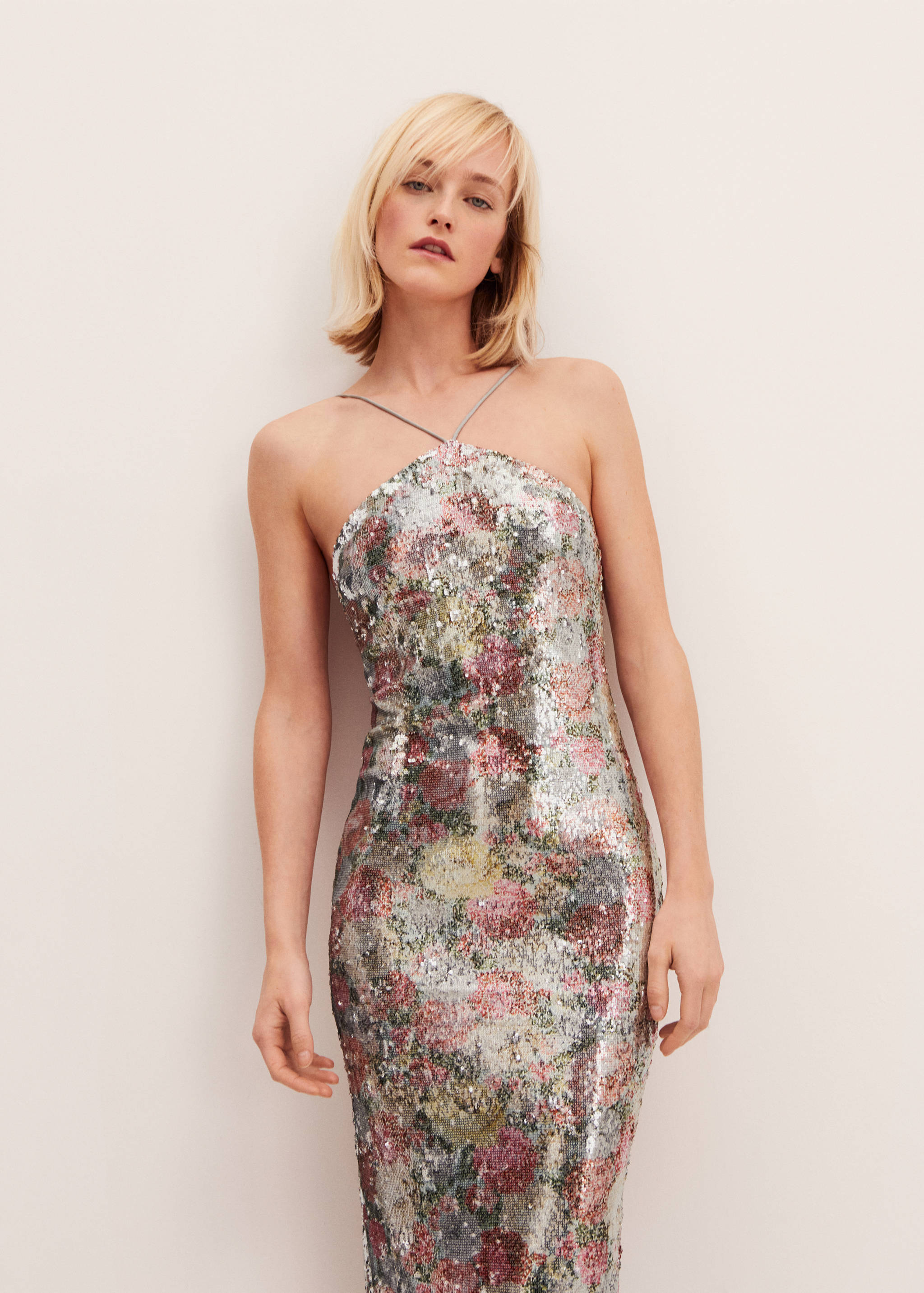 Sequinned halter-neck floral dress - Medium plane