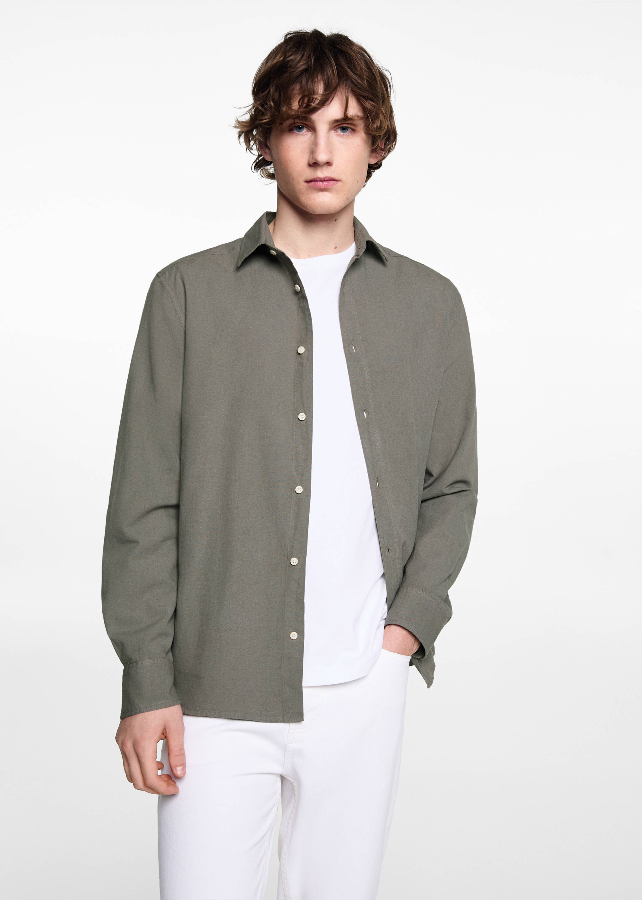 Camisa regular fit algodón - Plano medio, Khaki. Ref: 67036746-00.