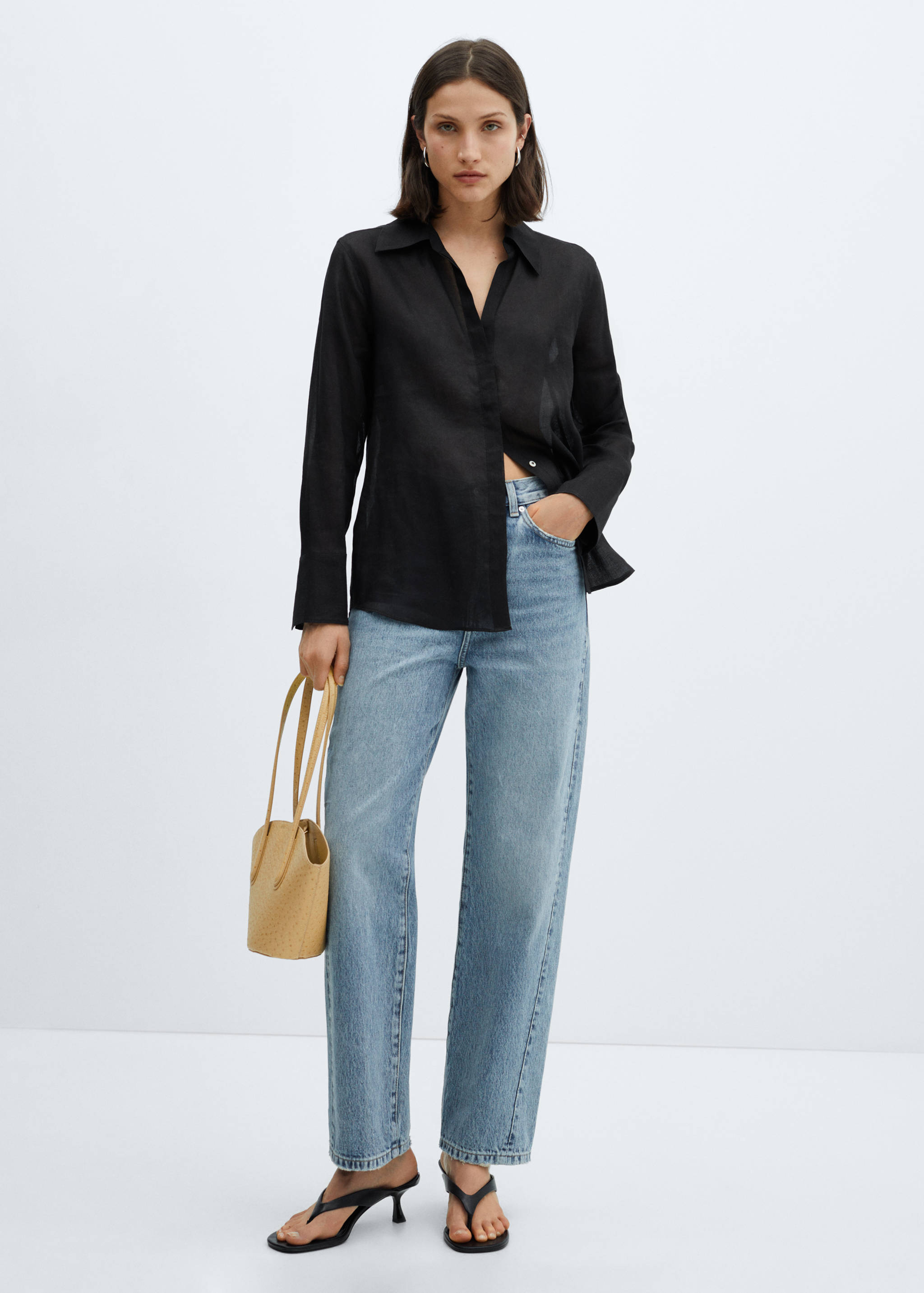 Ramie shirt with hidden buttons - General plane