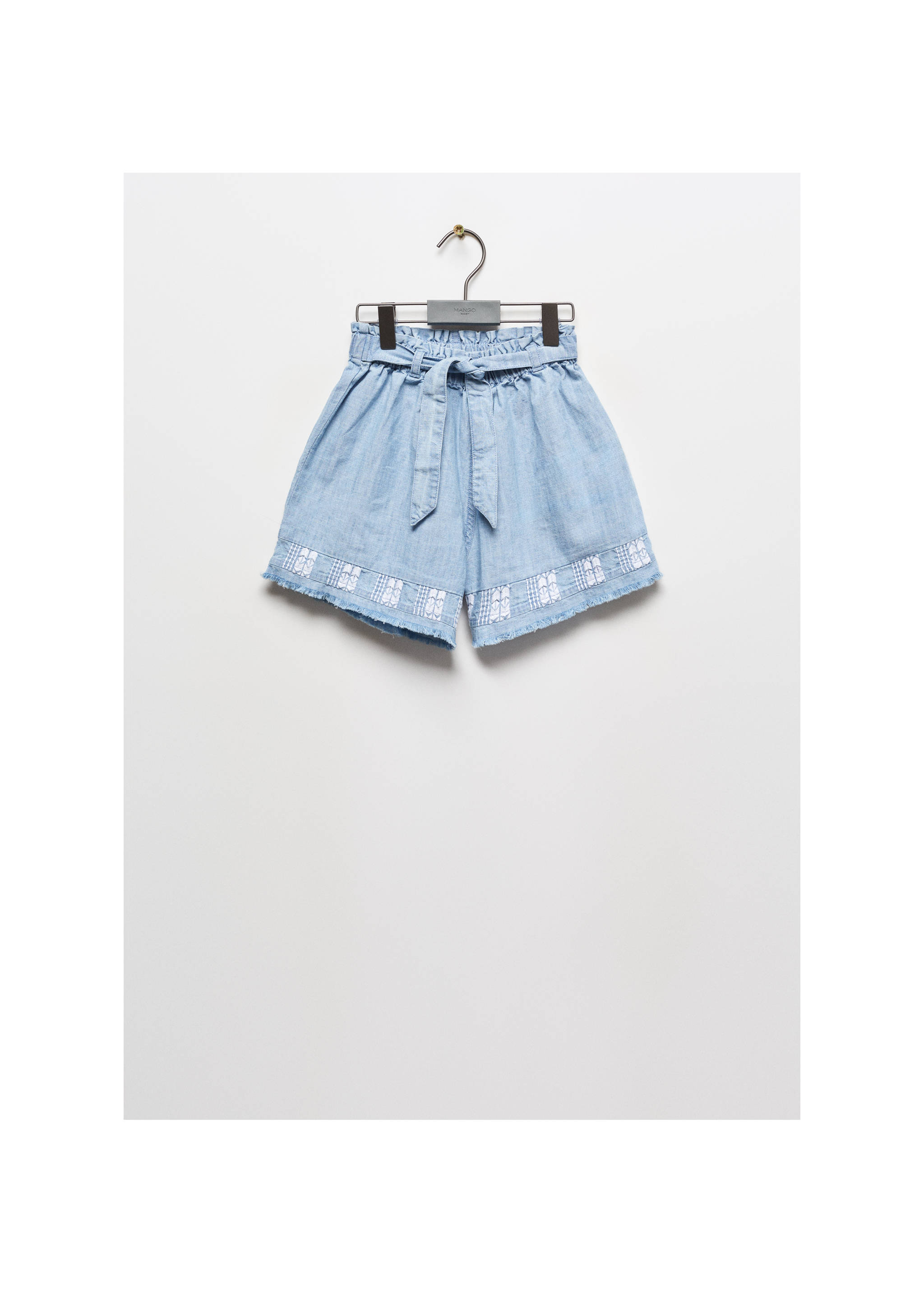 Fringed embroidery shorts - Article without model, Medium Blue. Ref: 67037116-00.