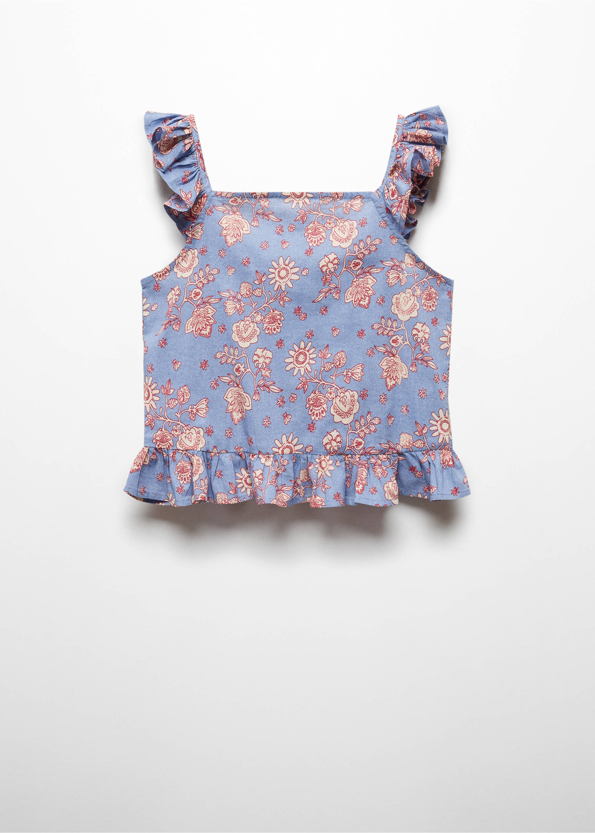 Ruffled floral top - Article without model, Blue. Ref: 67037117-00.