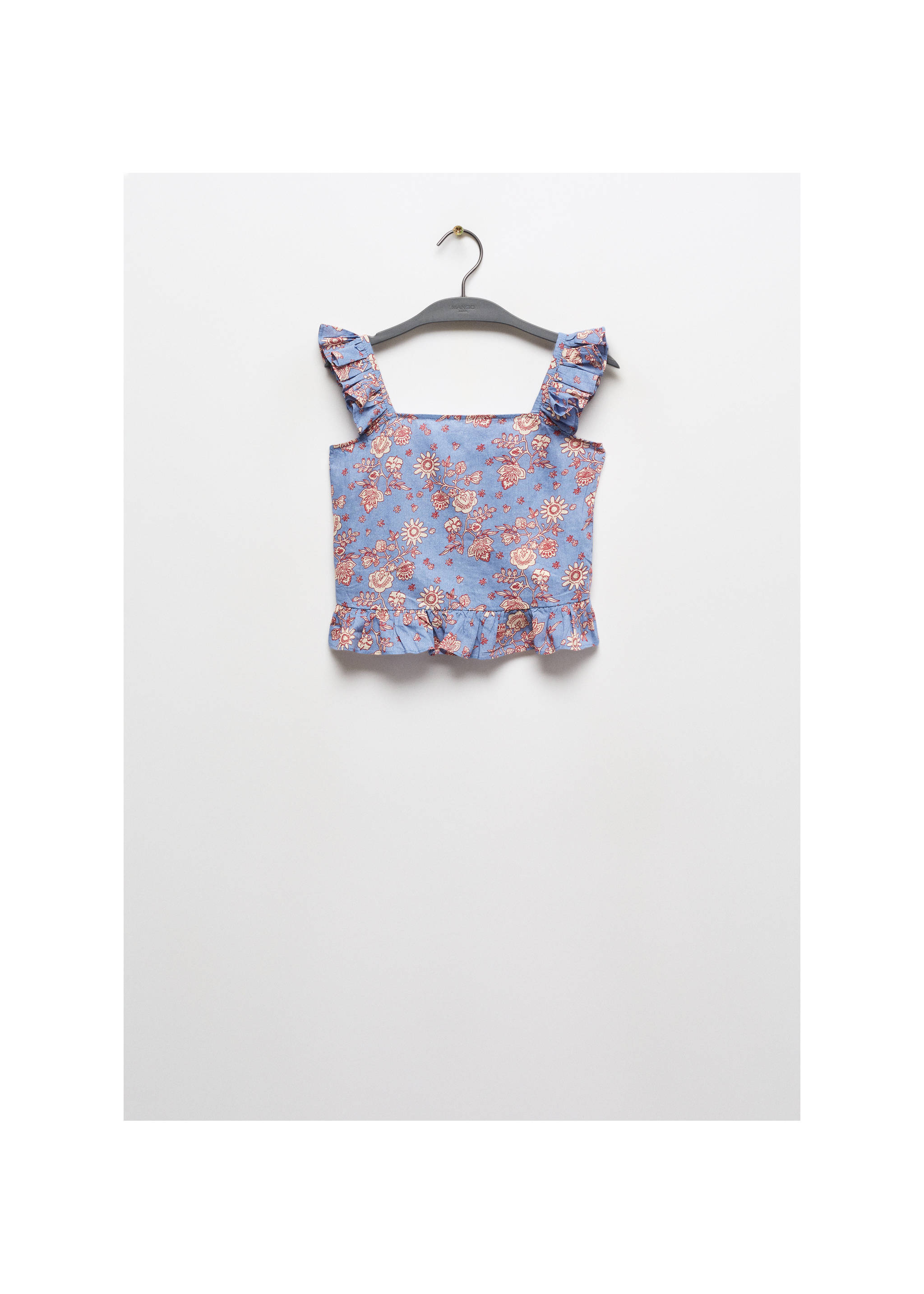 Ruffled floral top - Article without model, Blue. Ref: 67037117-00.