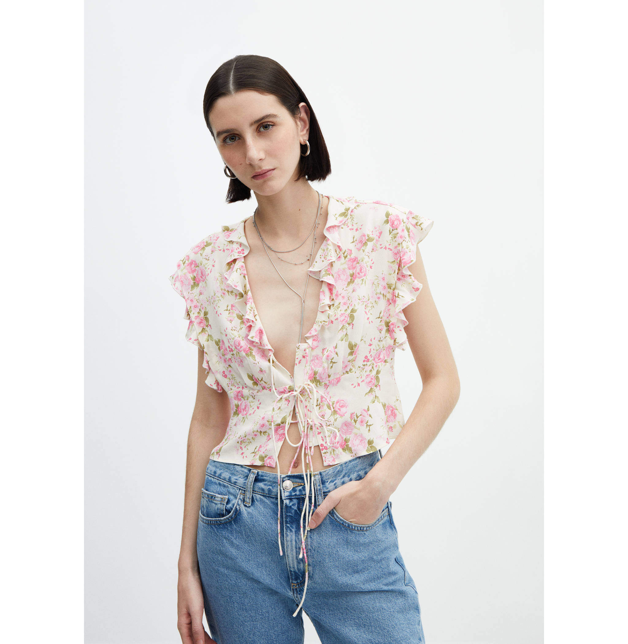 Floral blouse with bow closure - Medium plane