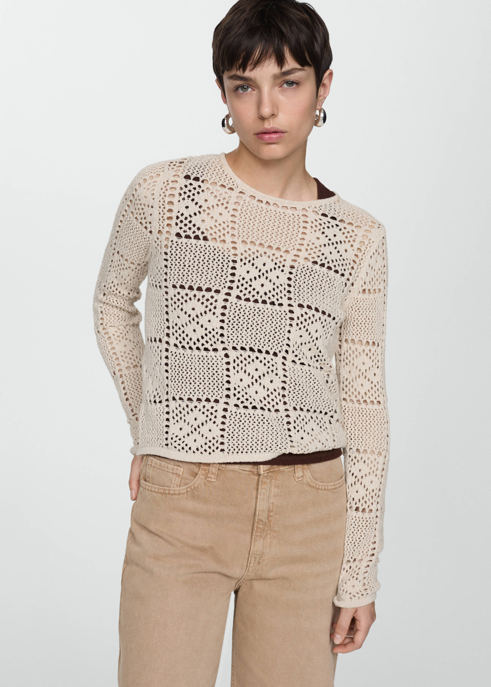 Crochet sweater with openwork details - Medium plane