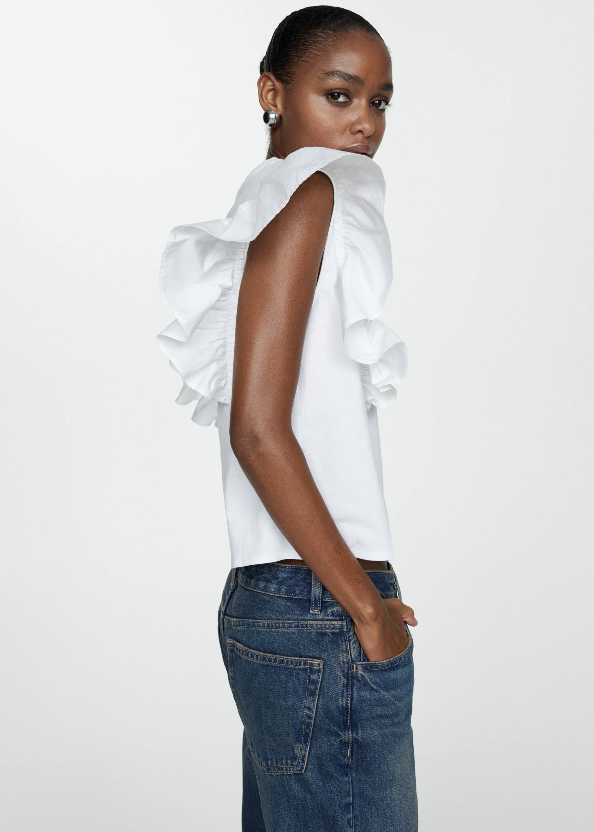 T-shirt de 100% algodão com folhos - Plano médio