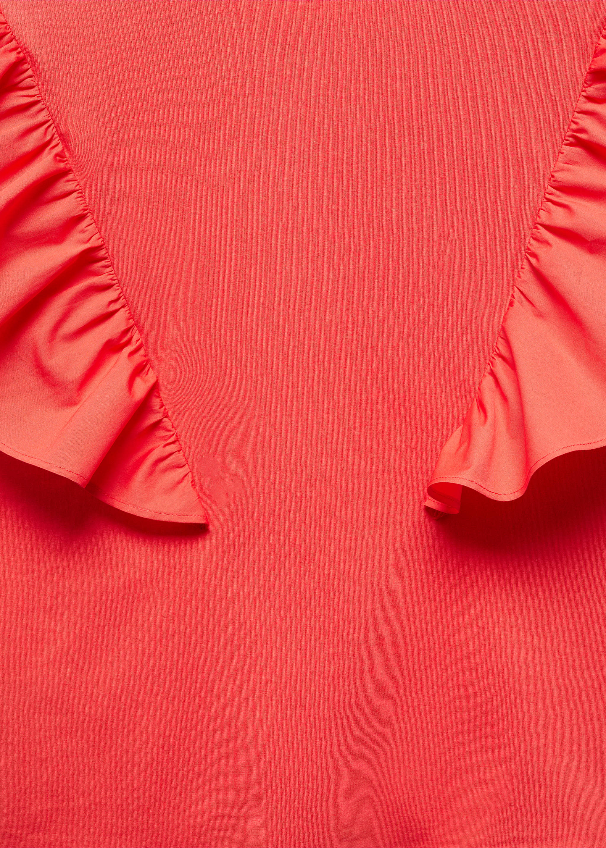 100% cotton t-shirt with ruffles - Details of the article 8, Coral Red. Ref: 67037140-00.