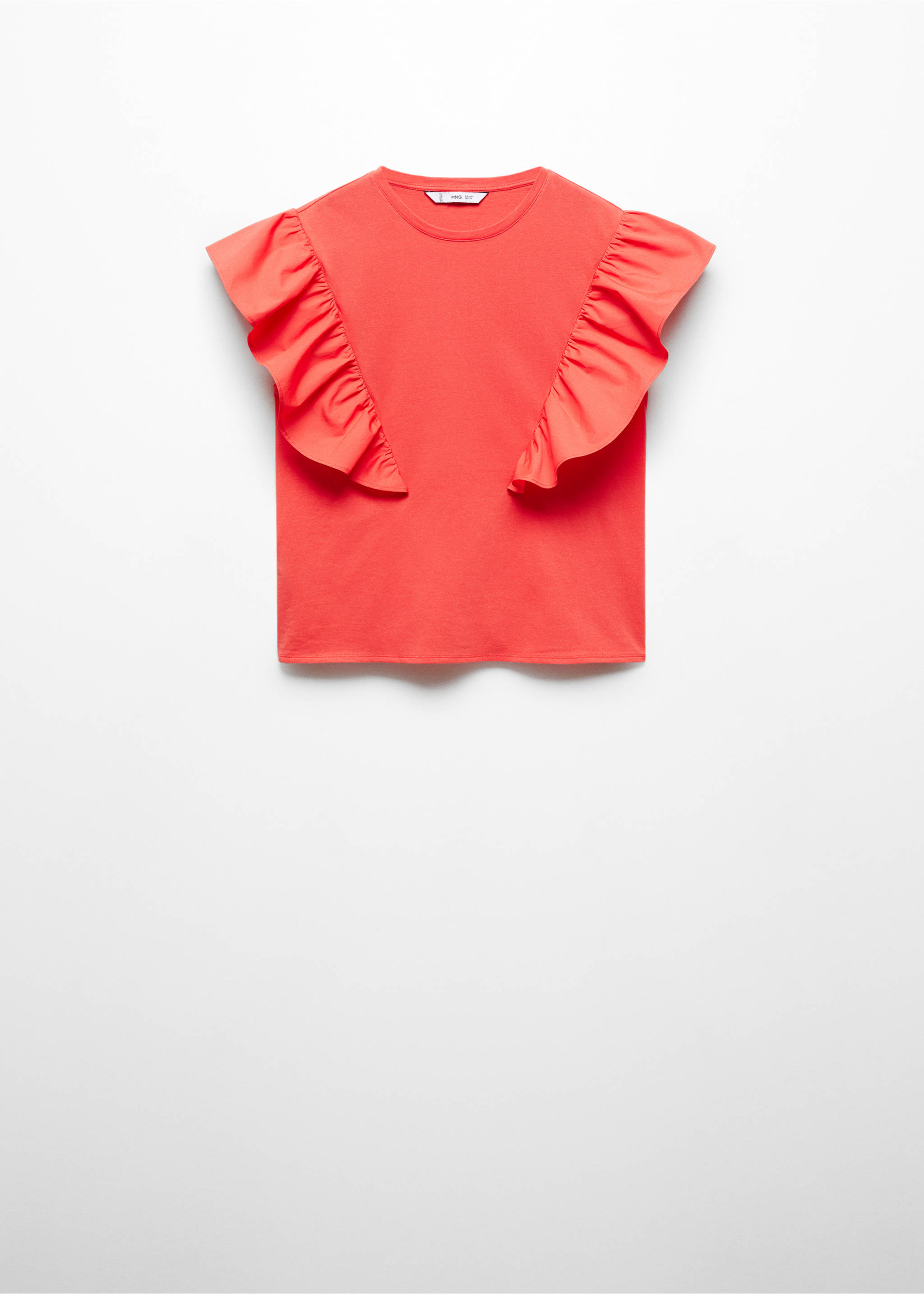 100% cotton t-shirt with ruffles - Article without model, Coral Red. Ref: 67037140-00.