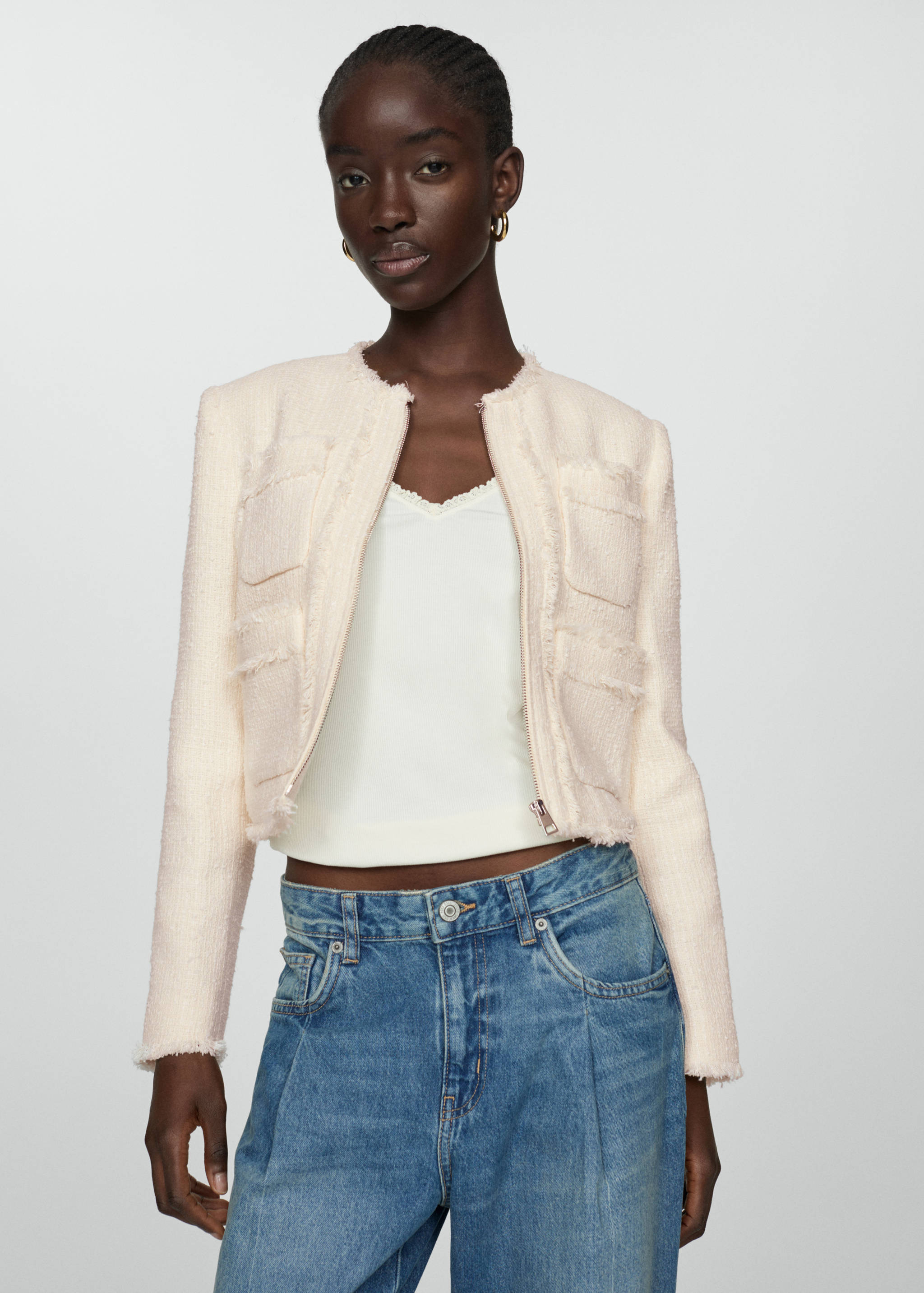 Casaco de tweed com fecho de correr - Plano médio