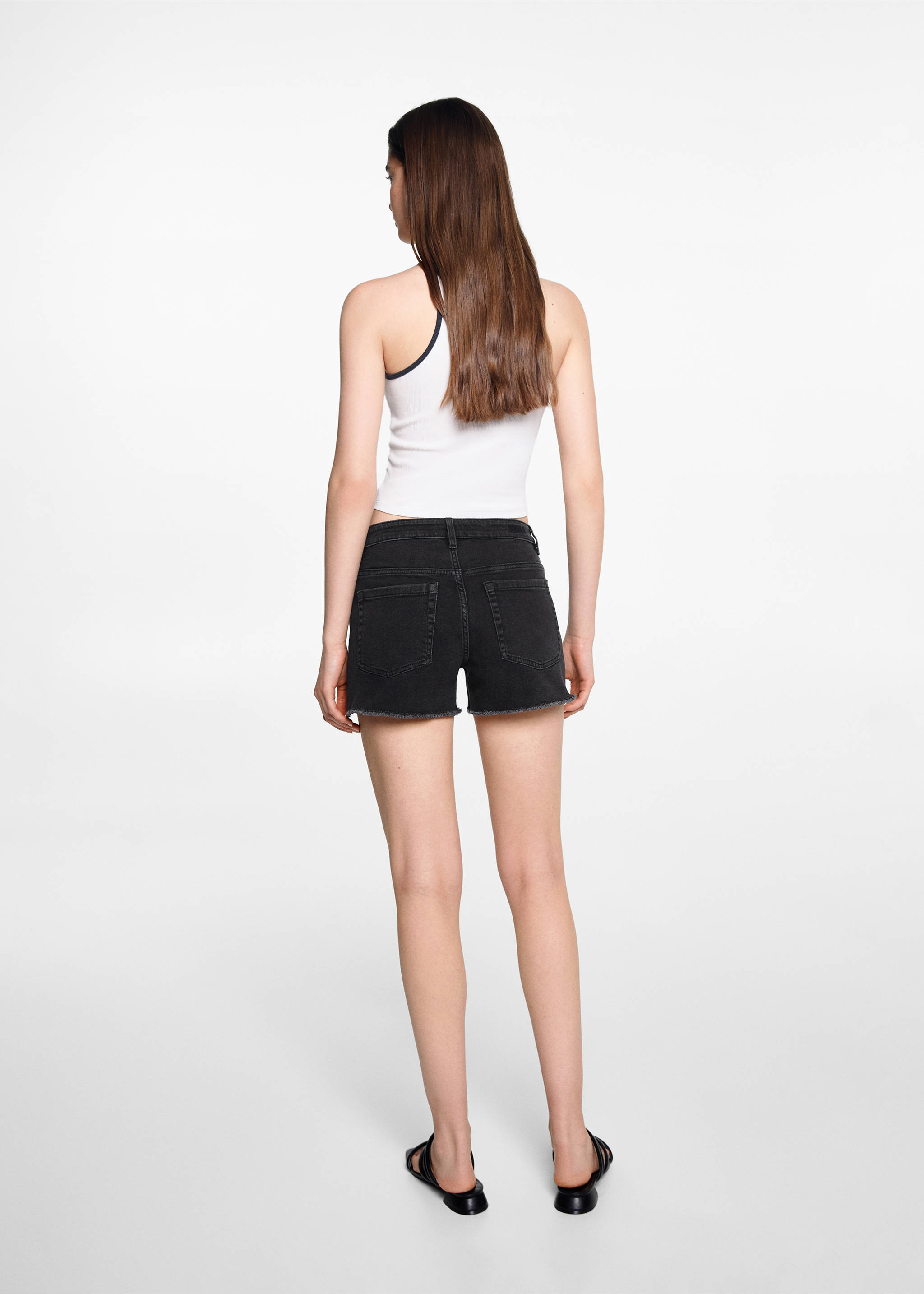 Medium-waist denim shorts - Reverse of the article, Black denim. Ref: 67037719-00.