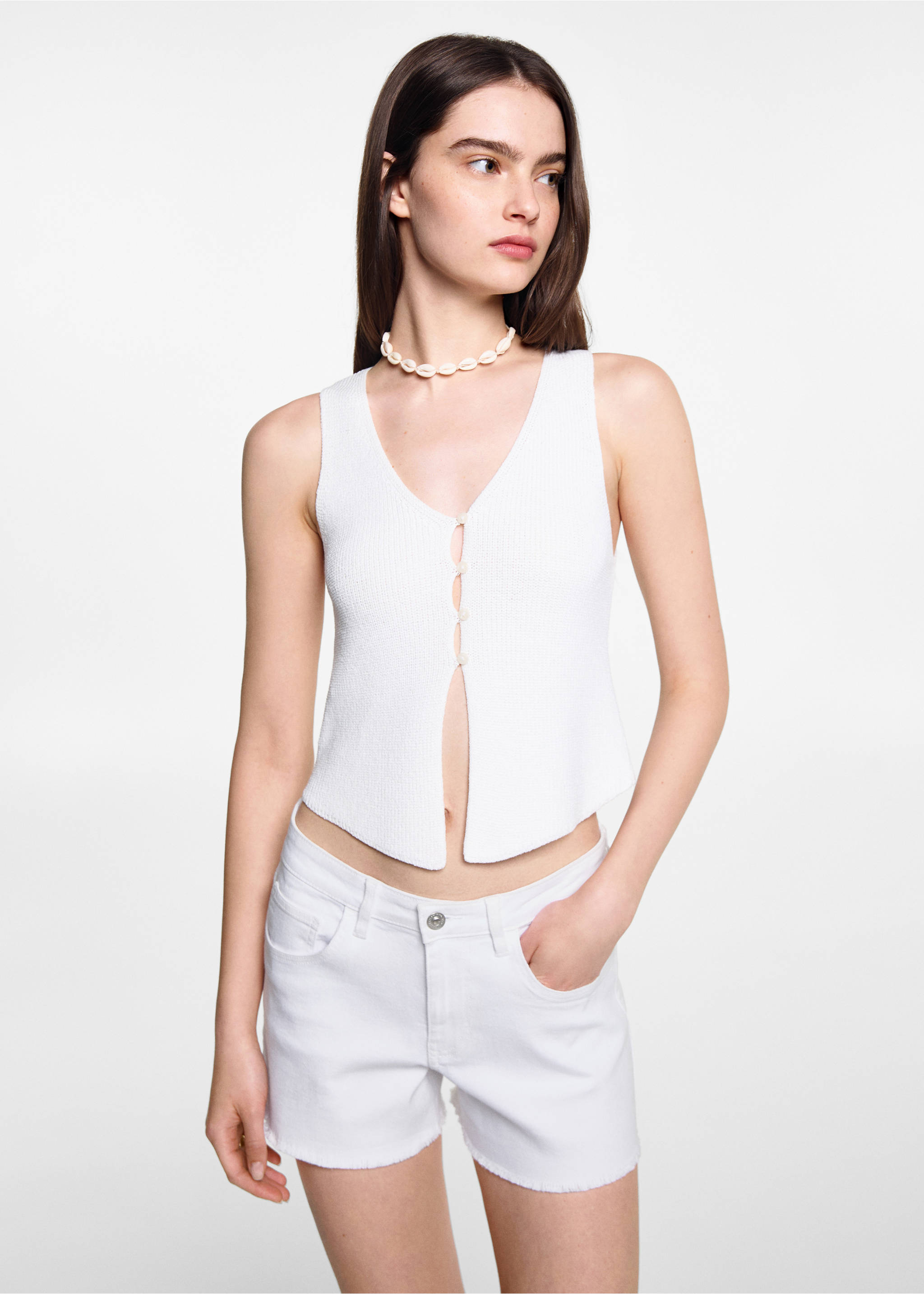 Short vaquero tiro medio - Plano medio, Blanco roto. Ref: 67037721-00.