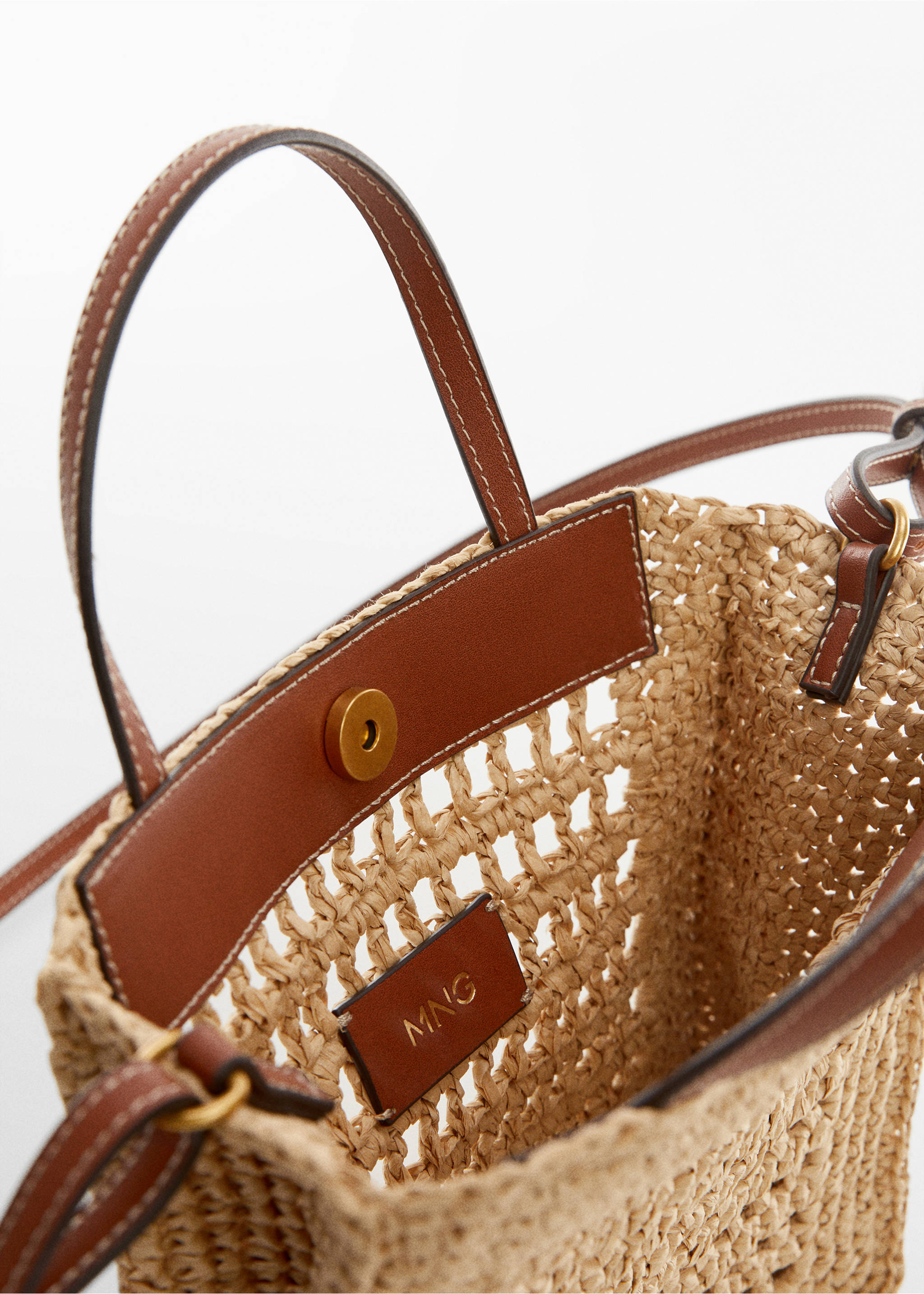 Natural fibre shoulder bag - Details of the article 1, Leather. Ref: 67037908-00.