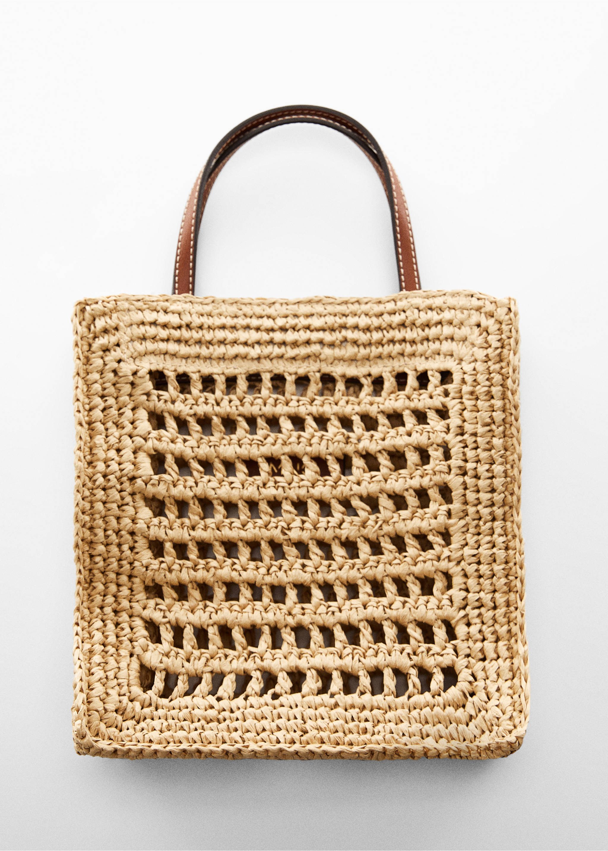 Natural fibre shoulder bag - Details of the article 5, Leather. Ref: 67037908-00.