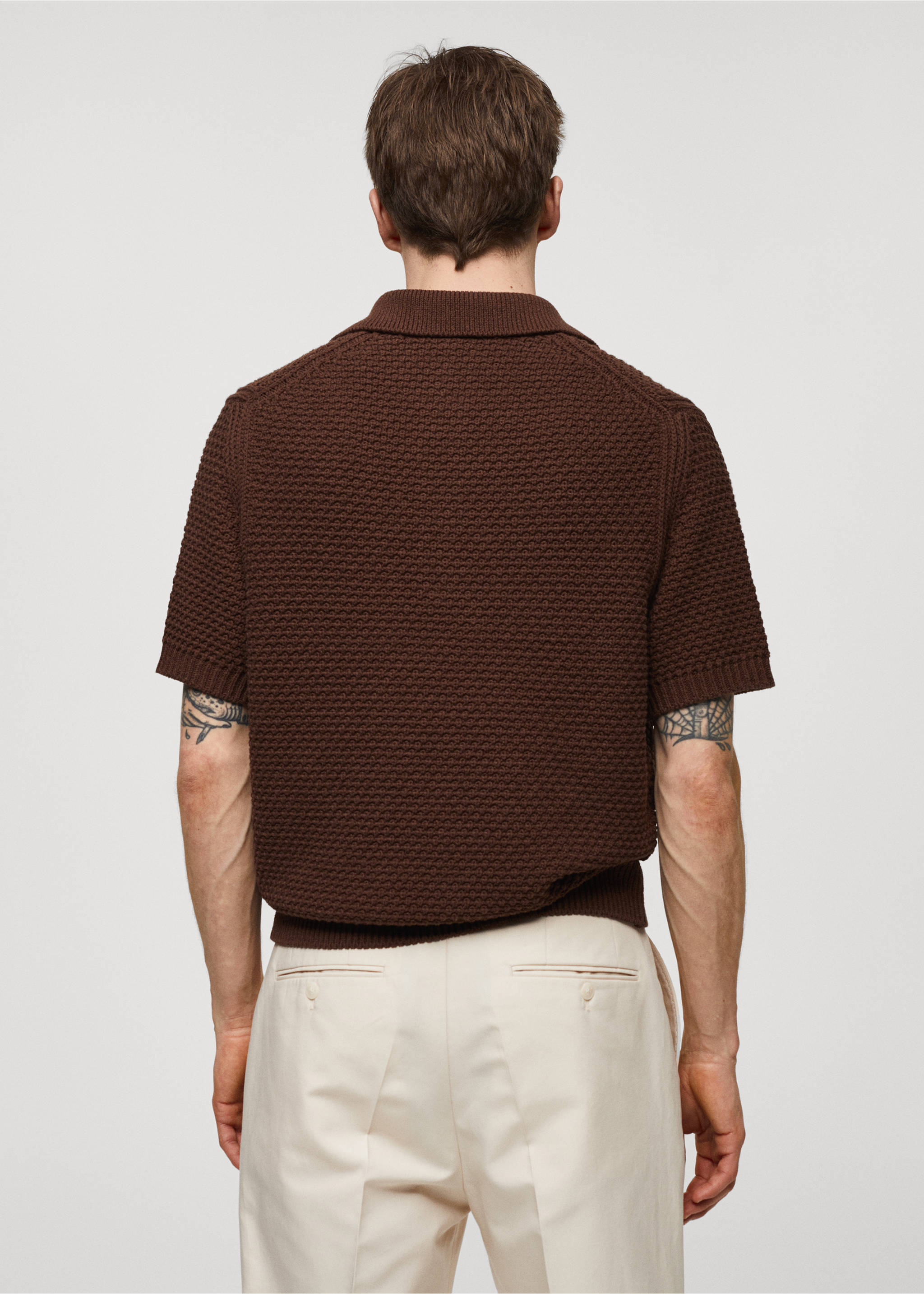 100% cotton braided knitted polo shirt - Reverse of the article, Tobacco Brown. Ref: 67037913-00.