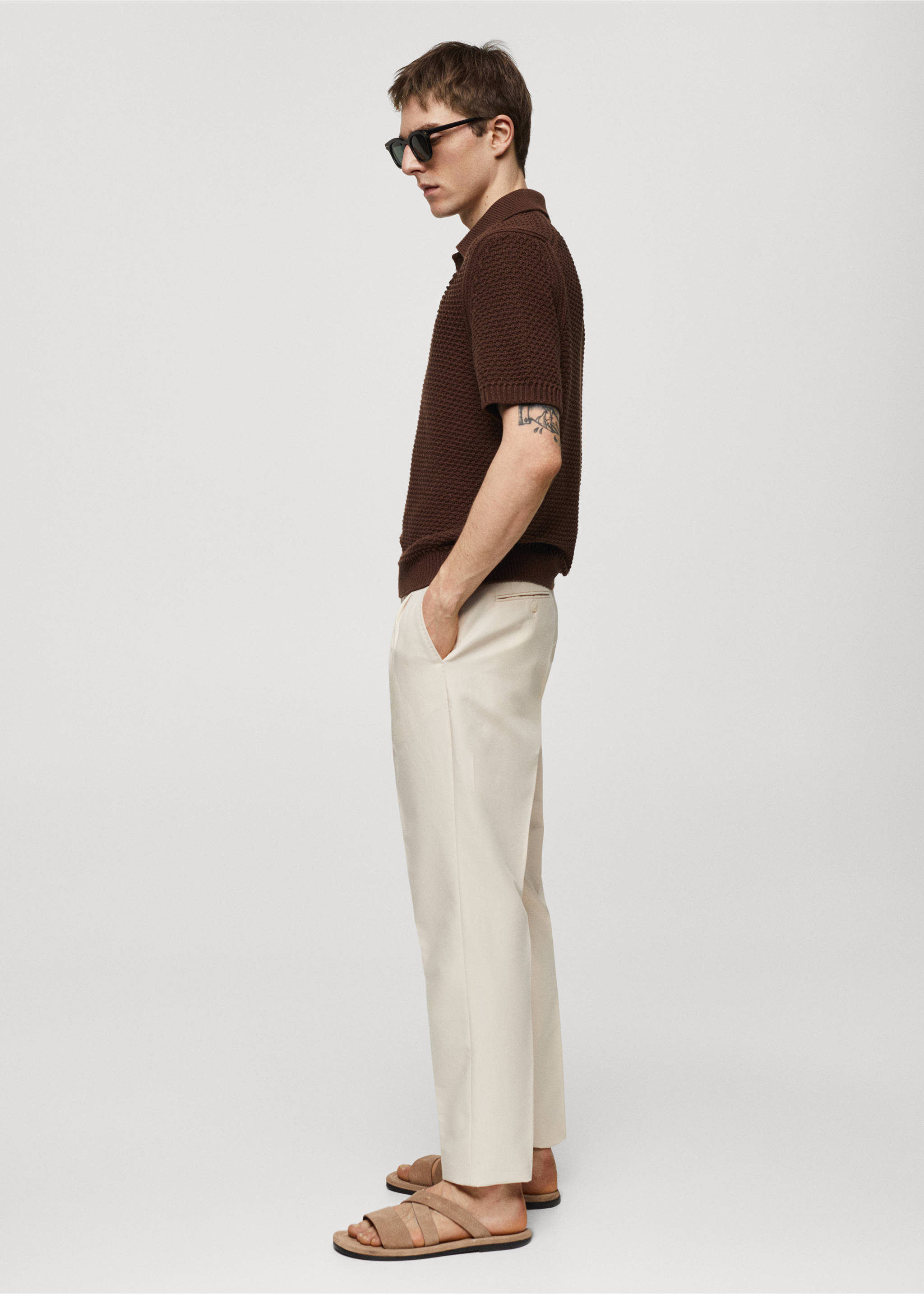 100% cotton braided knitted polo shirt - Details of the article 2, Tobacco Brown. Ref: 67037913-00.