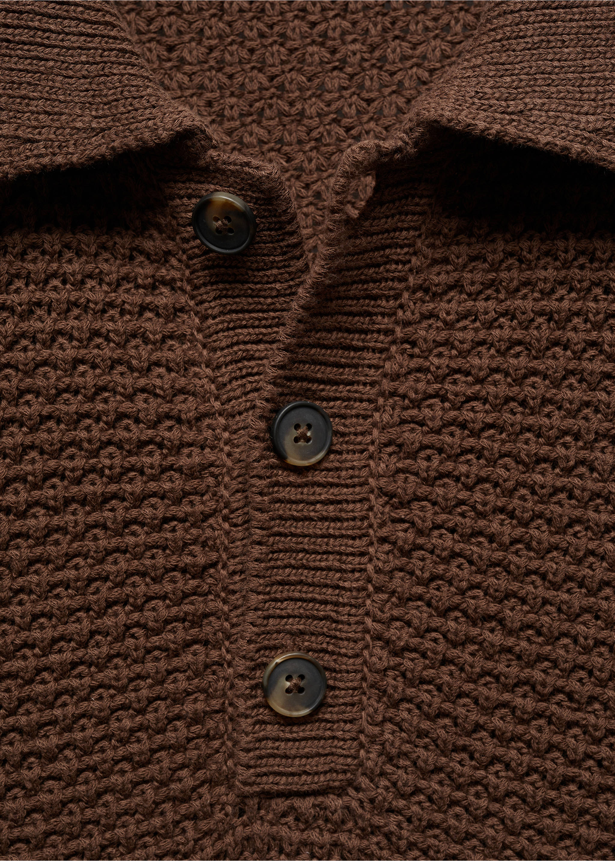 100% cotton braided knitted polo shirt - Details of the article 8, Tobacco Brown. Ref: 67037913-00.