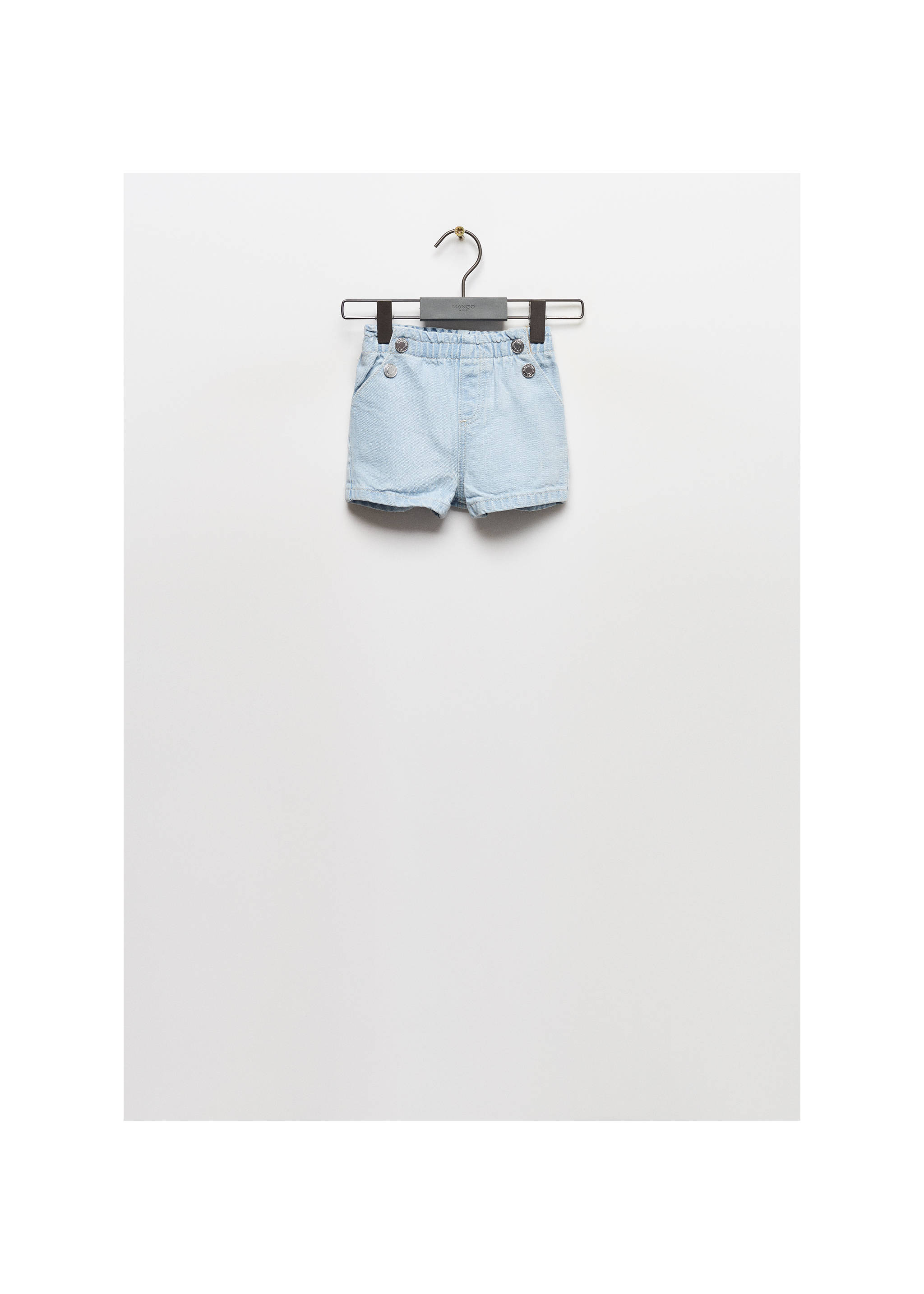 Elastic waist denim shorts - Article without model, Light Blue. Ref: 67037914-00.