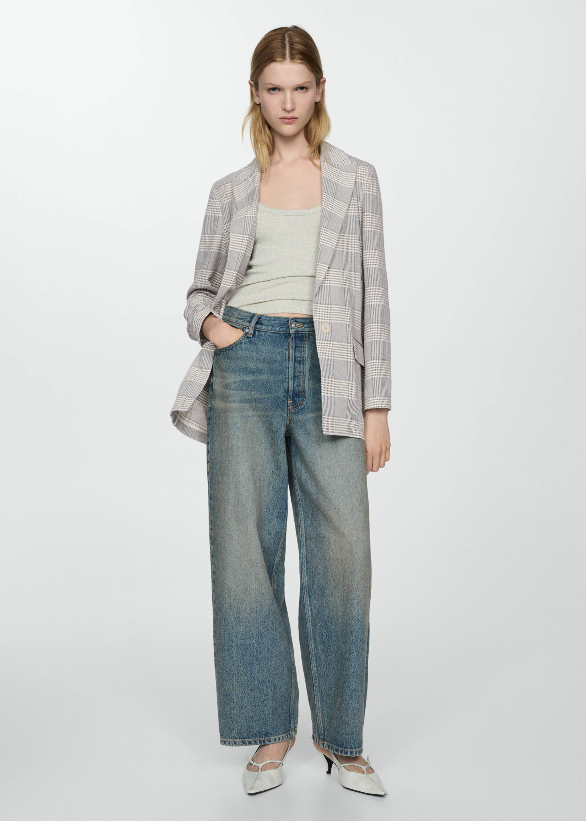 Blazer mit Karomuster - Detail des Artikels 6, Grau. Ref: 67037927-00.