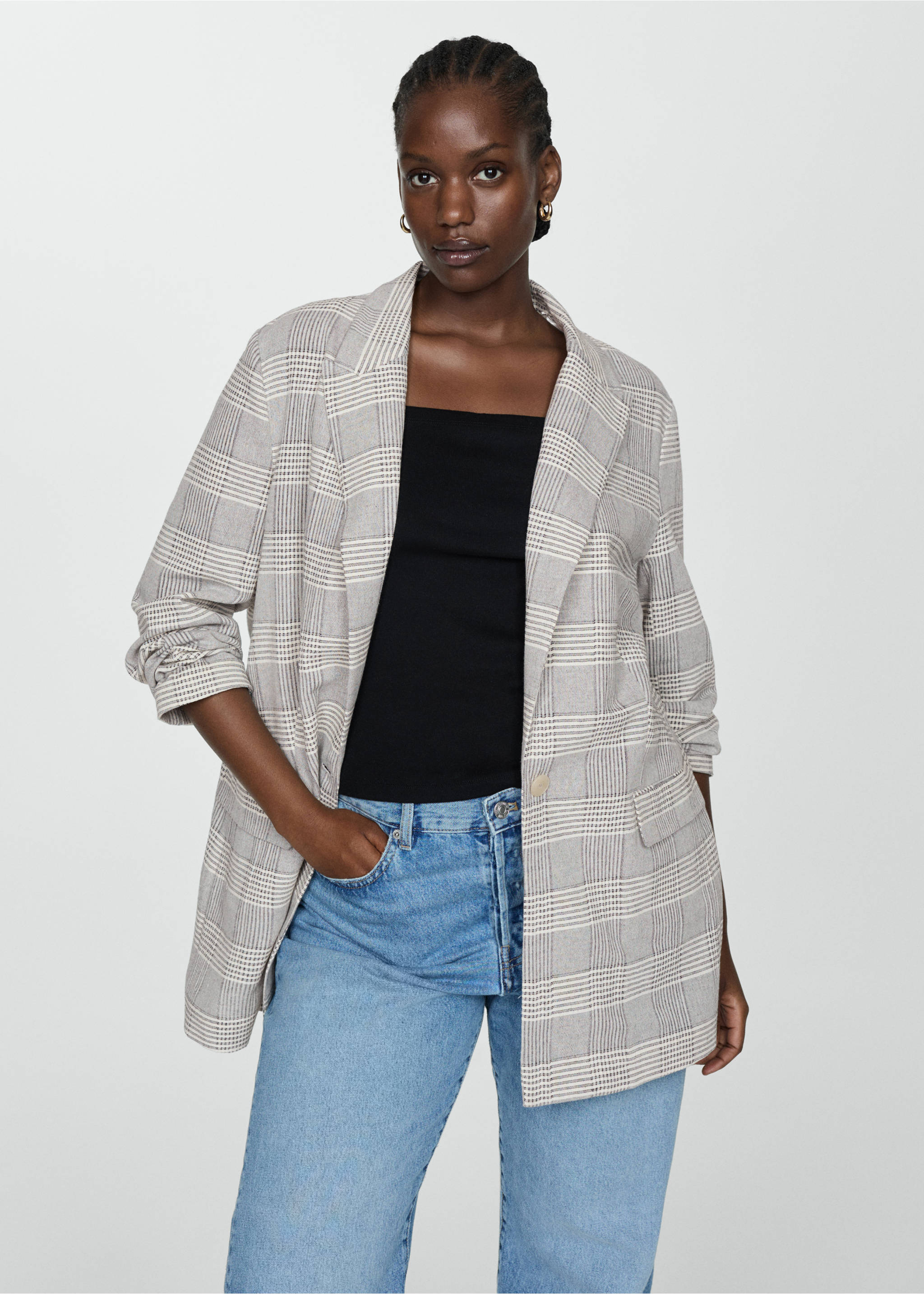 Blazer mit Karomuster - Detail des Artikels 5, Grau. Ref: 67037927-00.