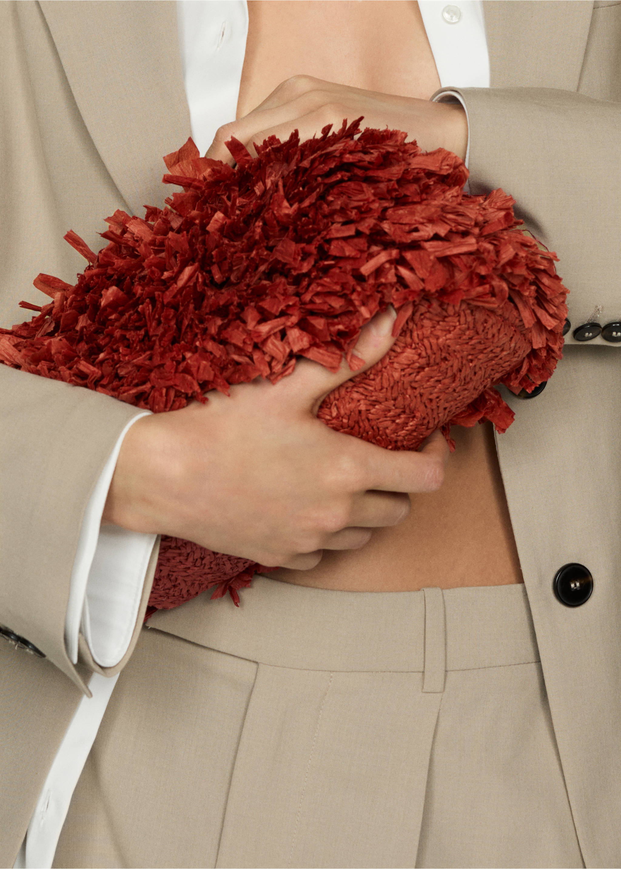 Clutch mit Fransen - Detail des Artikels 9, Bräunliches Orange. Ref: 67038635-00.