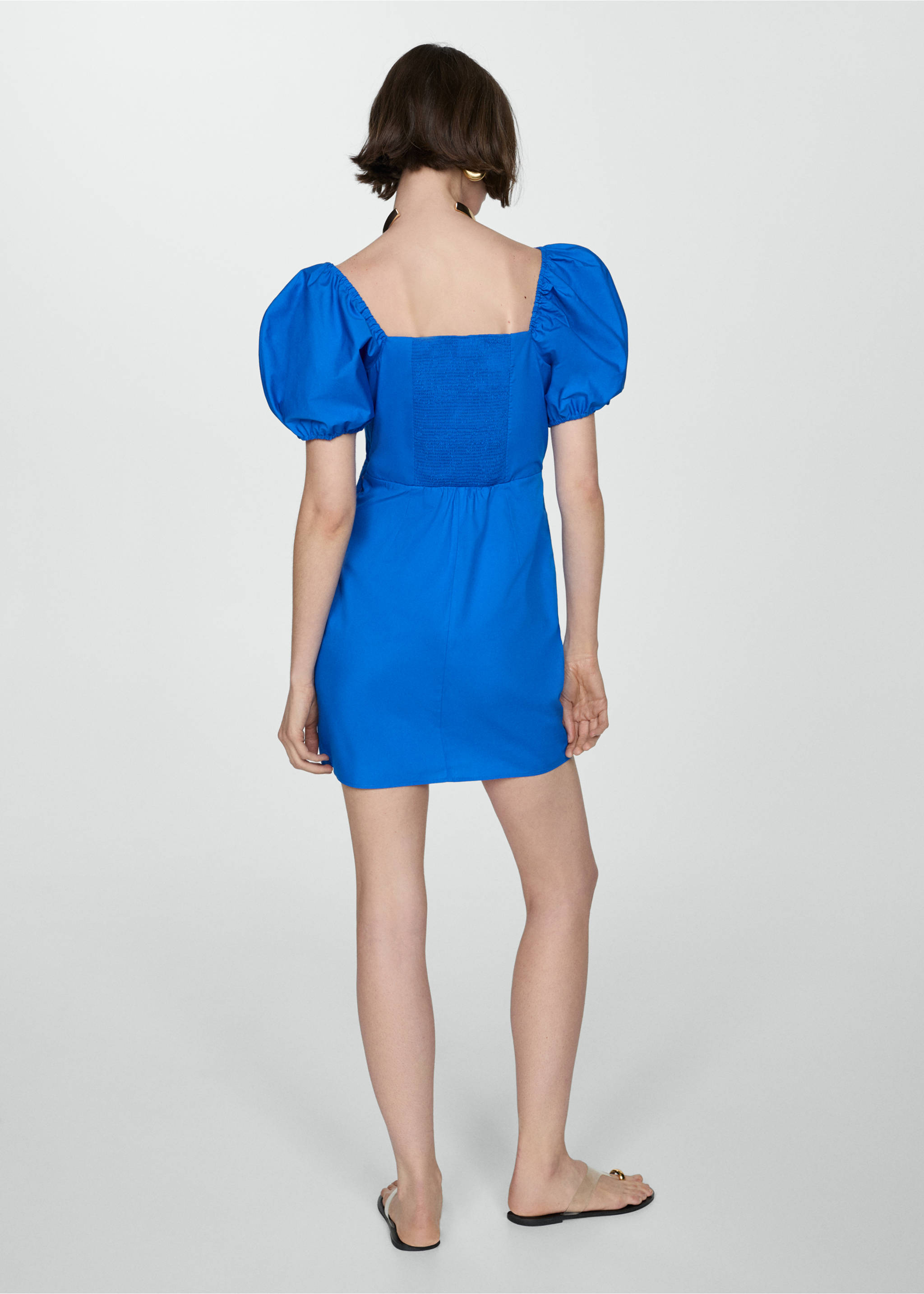 Vestido estampado manga abullonada - Reverso del artículo, Azul. Ref: 67038644-00.