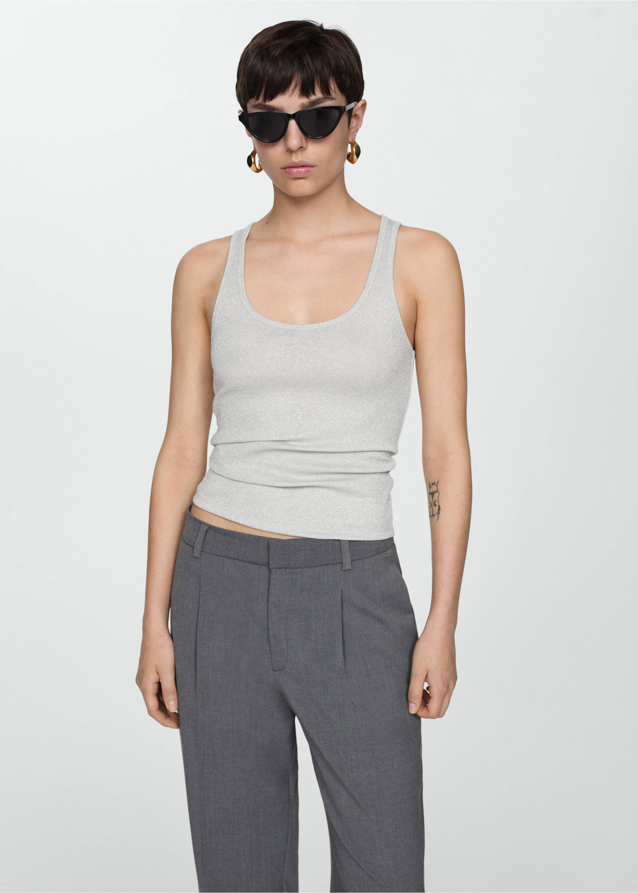 Strick-Top mit Lurex - Mittlere Ansicht, Silber. Ref: 67038648-00.