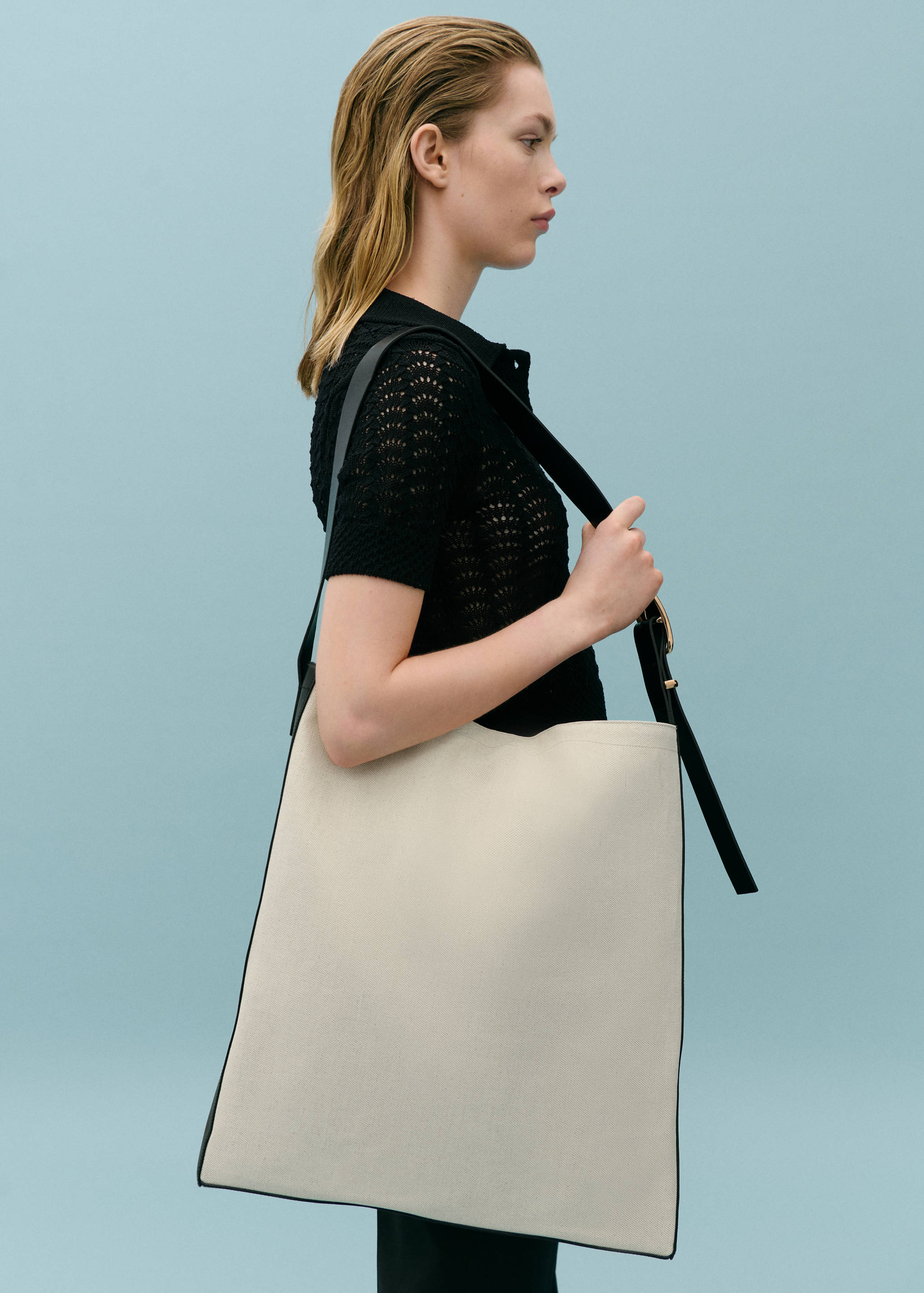 Sac maxi toile contrastée cuir - Plan général