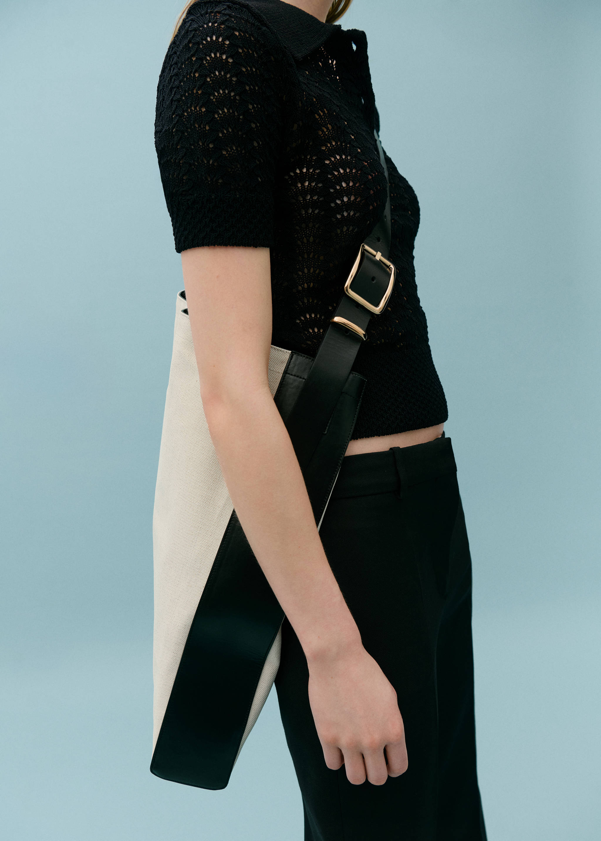 Sac maxi toile contrastée cuir - Détail de l'article 9