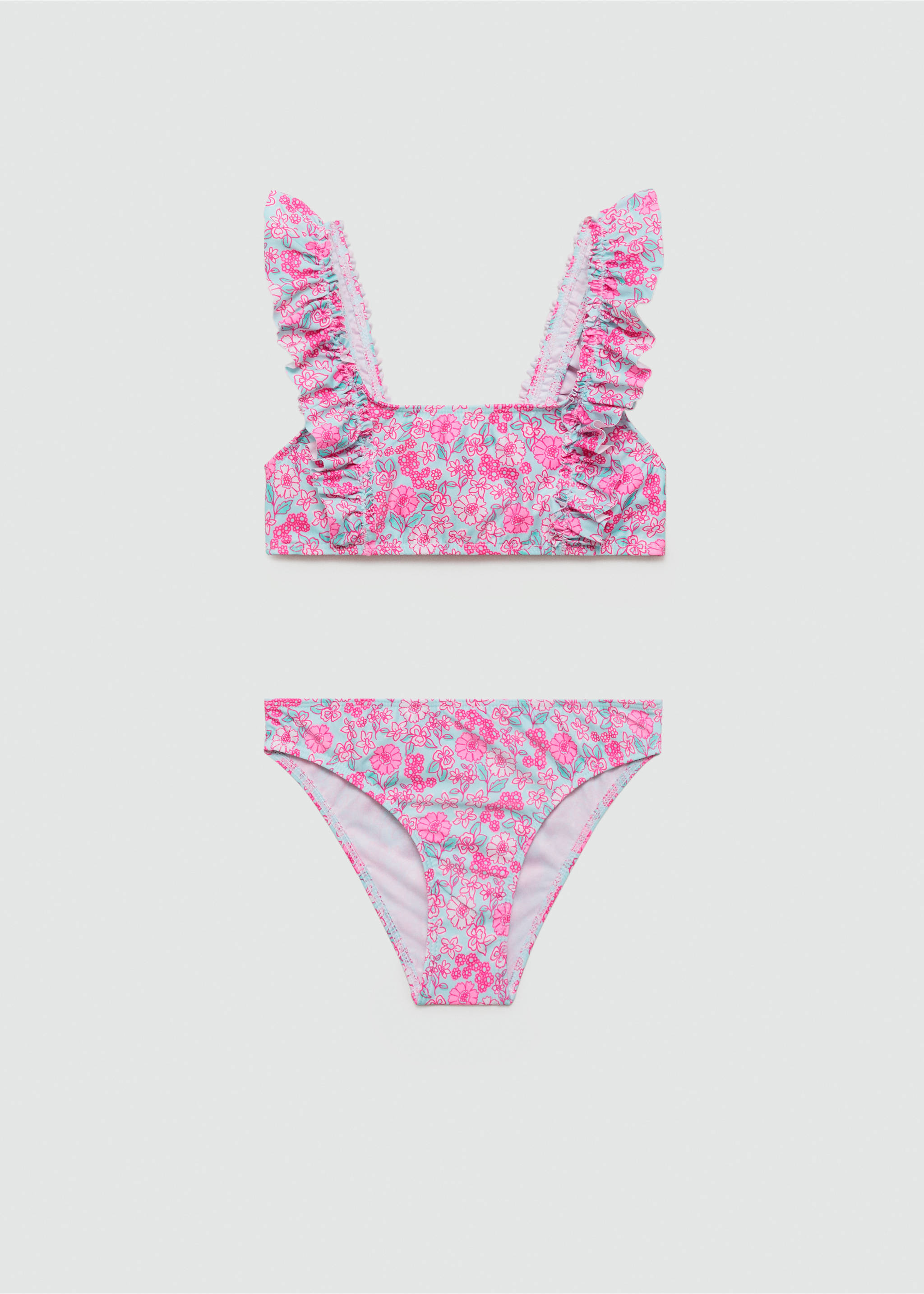 Geblümter Bikini mit Rüschen - Artikel ohne Model, Neonpink. Ref: 67038660-00.