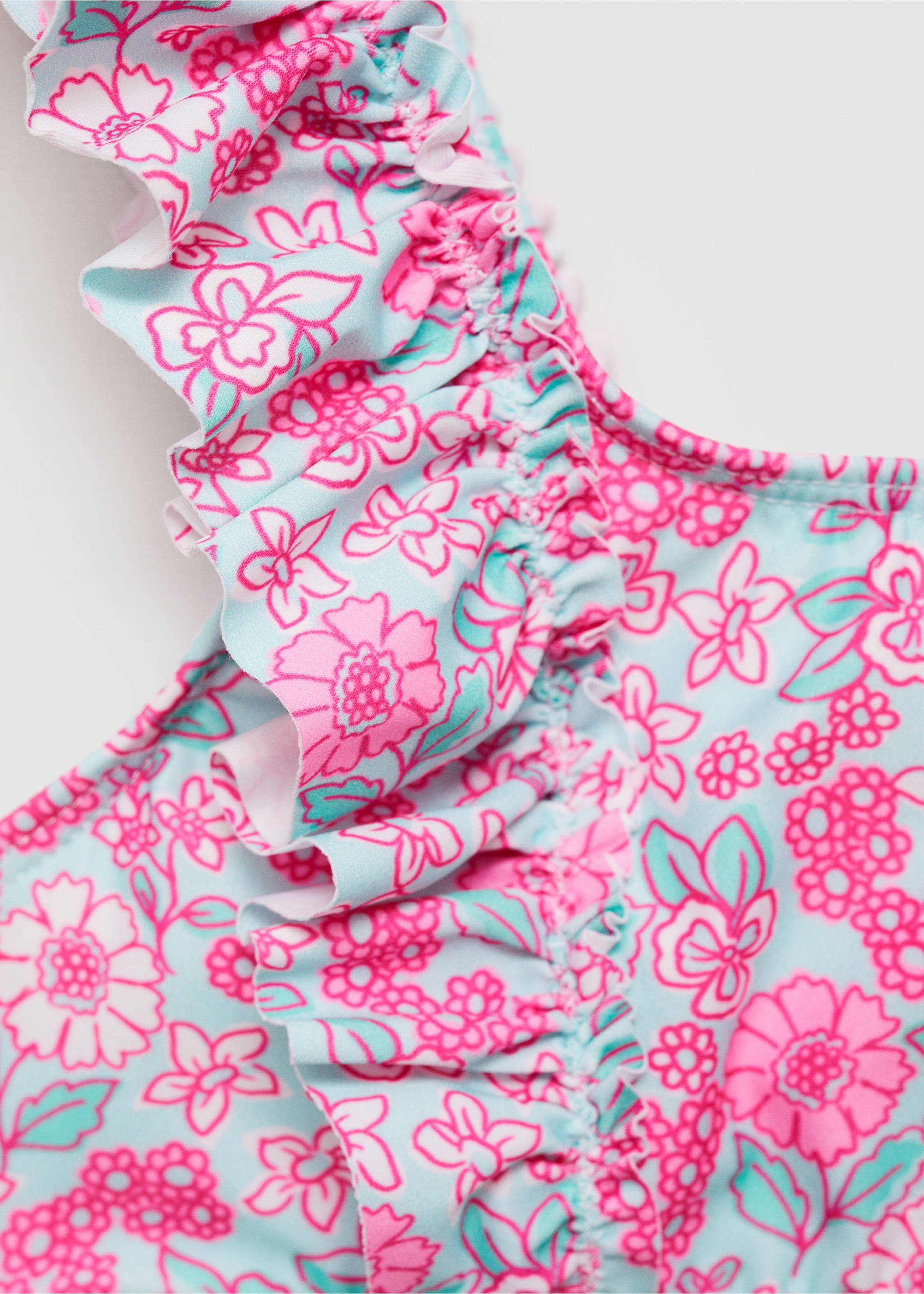 Geblümter Bikini mit Rüschen - Detail des Artikels 0, Neonpink. Ref: 67038660-00.