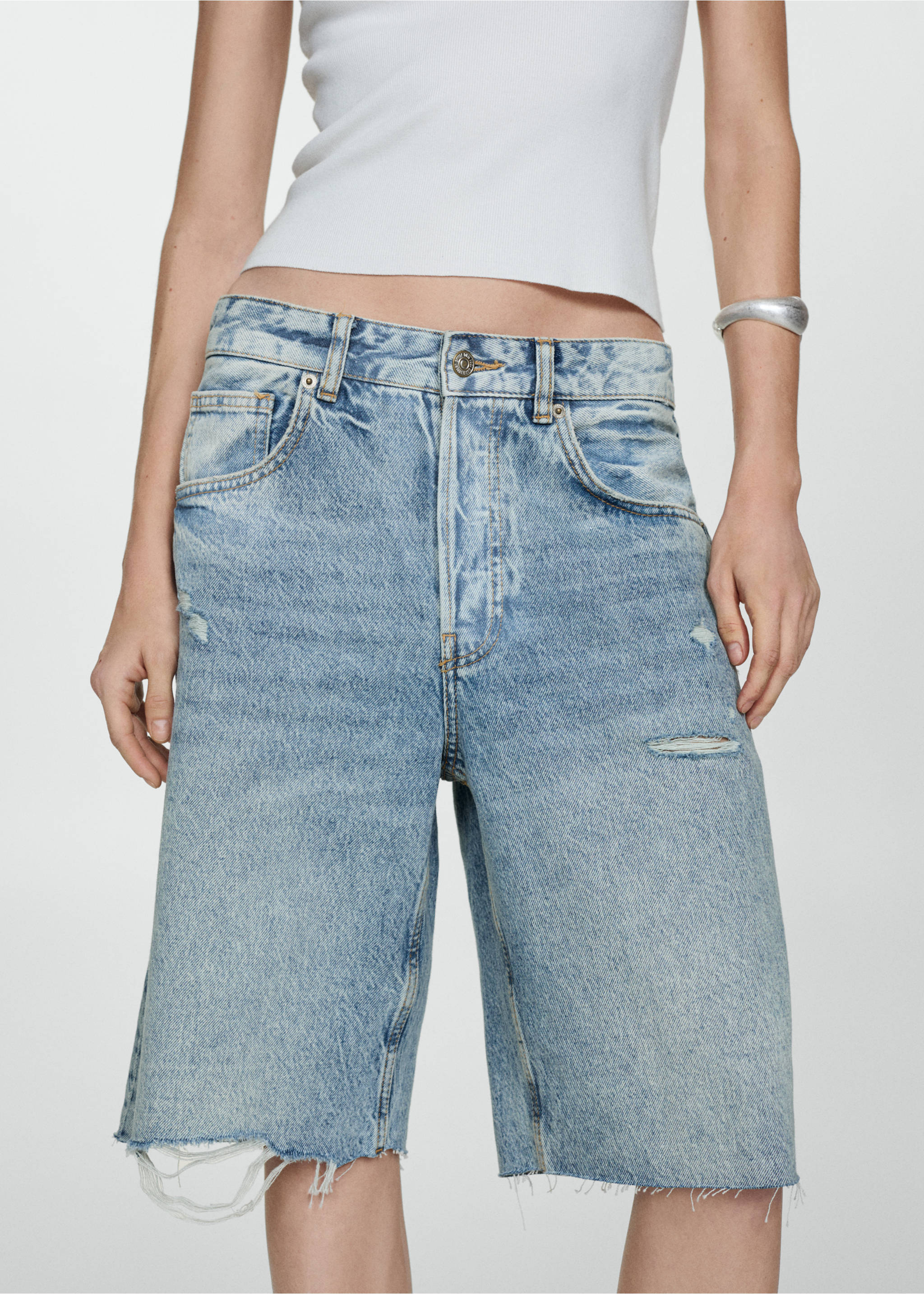 Decorative ripped denim bermuda shorts - Medium plane, Medium Blue. Ref: 67039045-00.