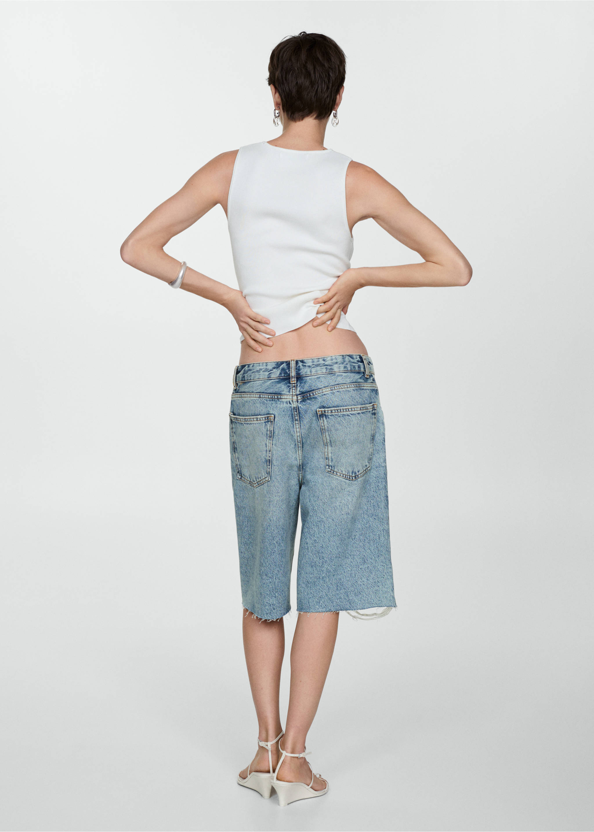 Decorative ripped denim bermuda shorts - Reverse of the article, Medium Blue. Ref: 67039045-00.