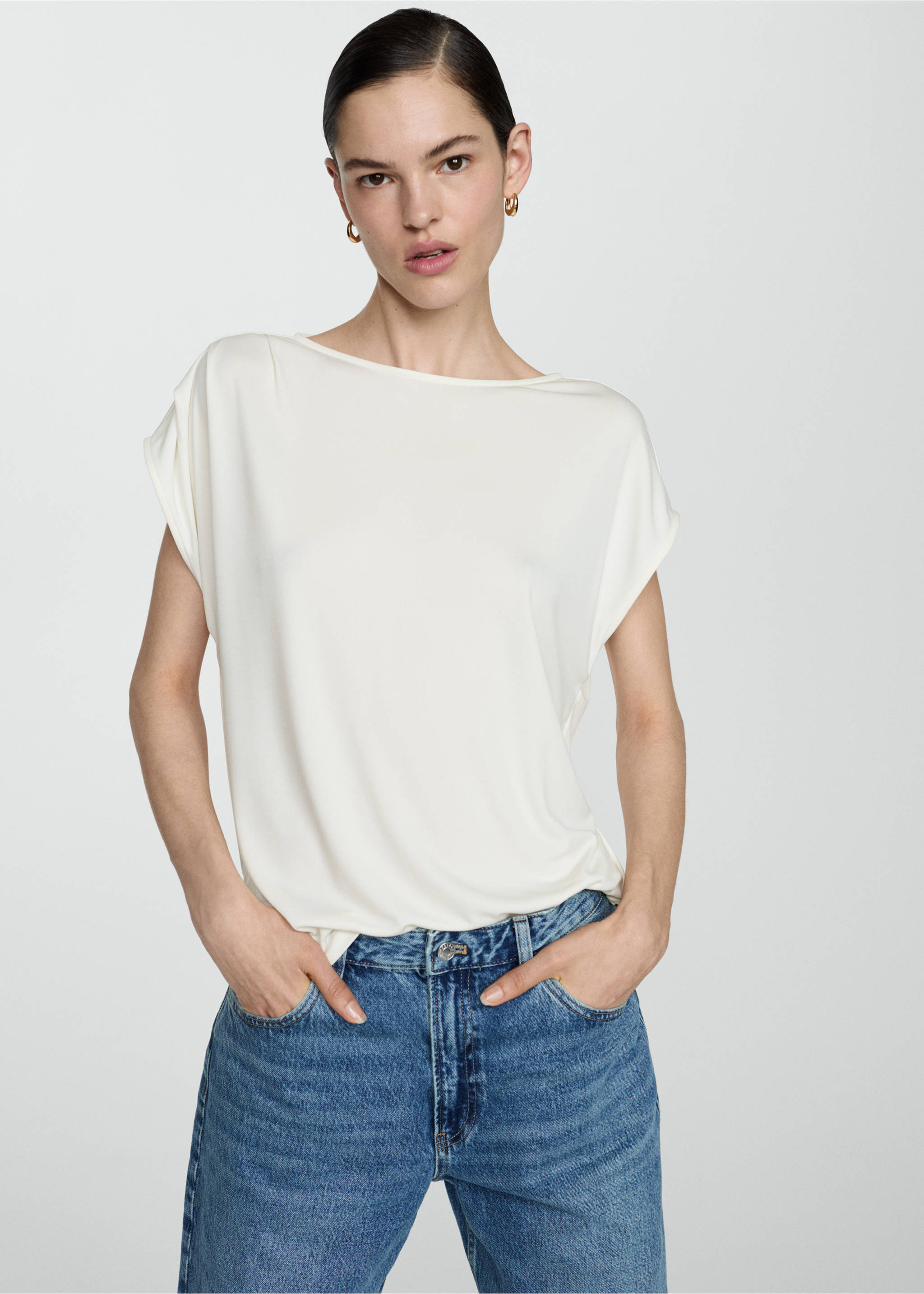 Oversized short-sleeved t-shirt - Medium plane, Ecru. Ref: 67039059-00.