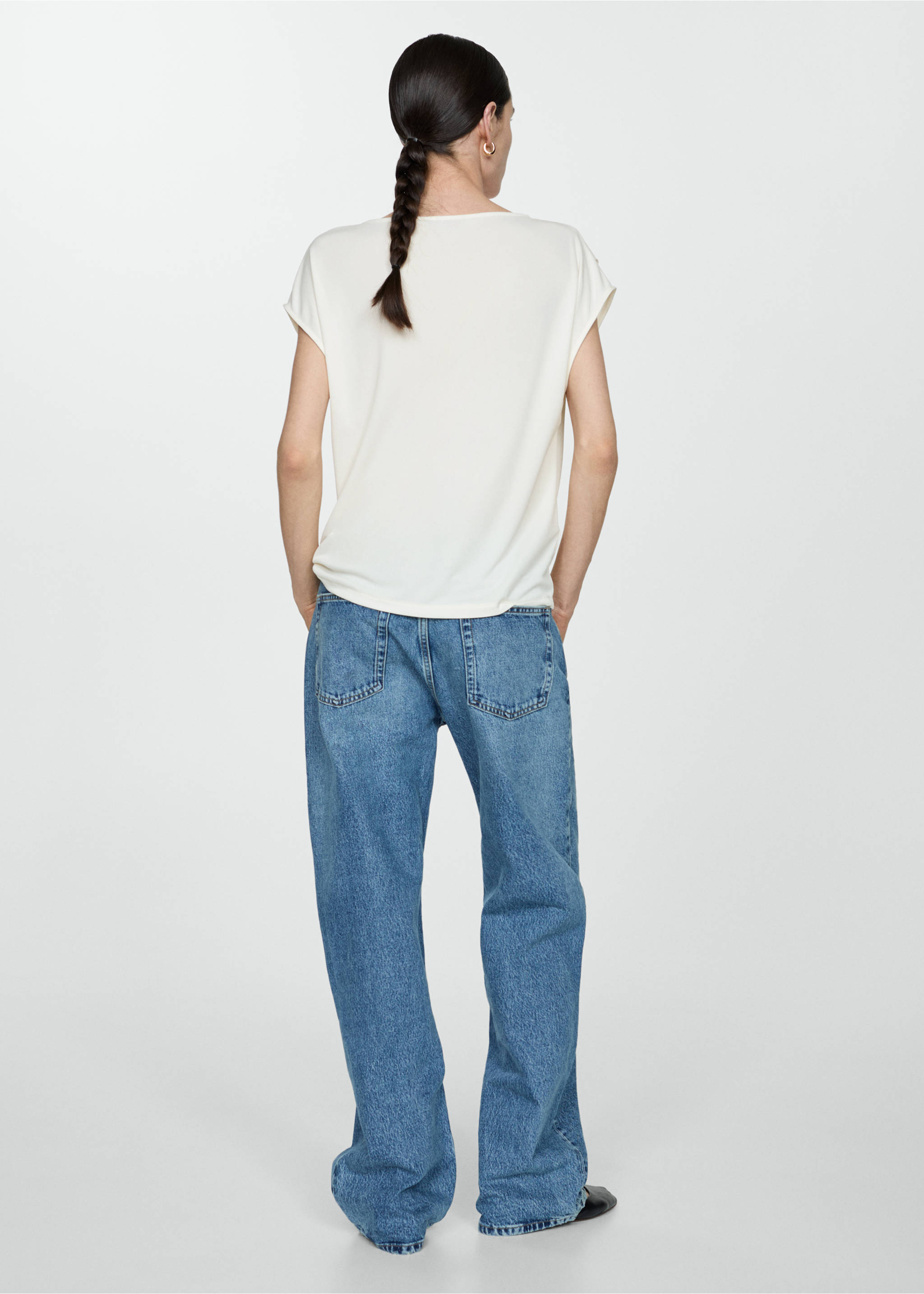 Oversized short-sleeved t-shirt - Reverse of the article, Ecru. Ref: 67039059-00.