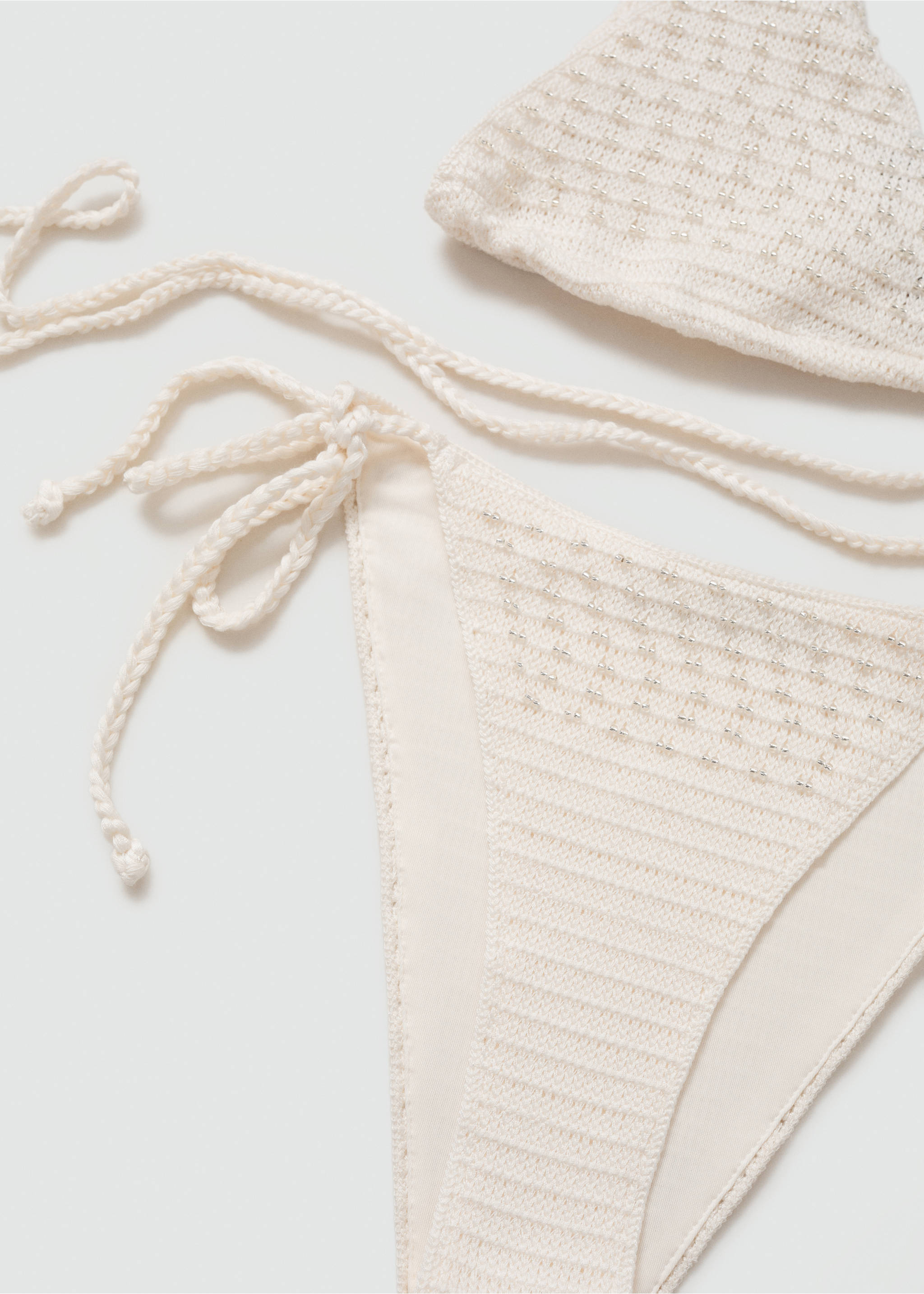 Beaded crochet bikini bottoms - Details of the article 8, Ecru. Ref: 67039228-00.