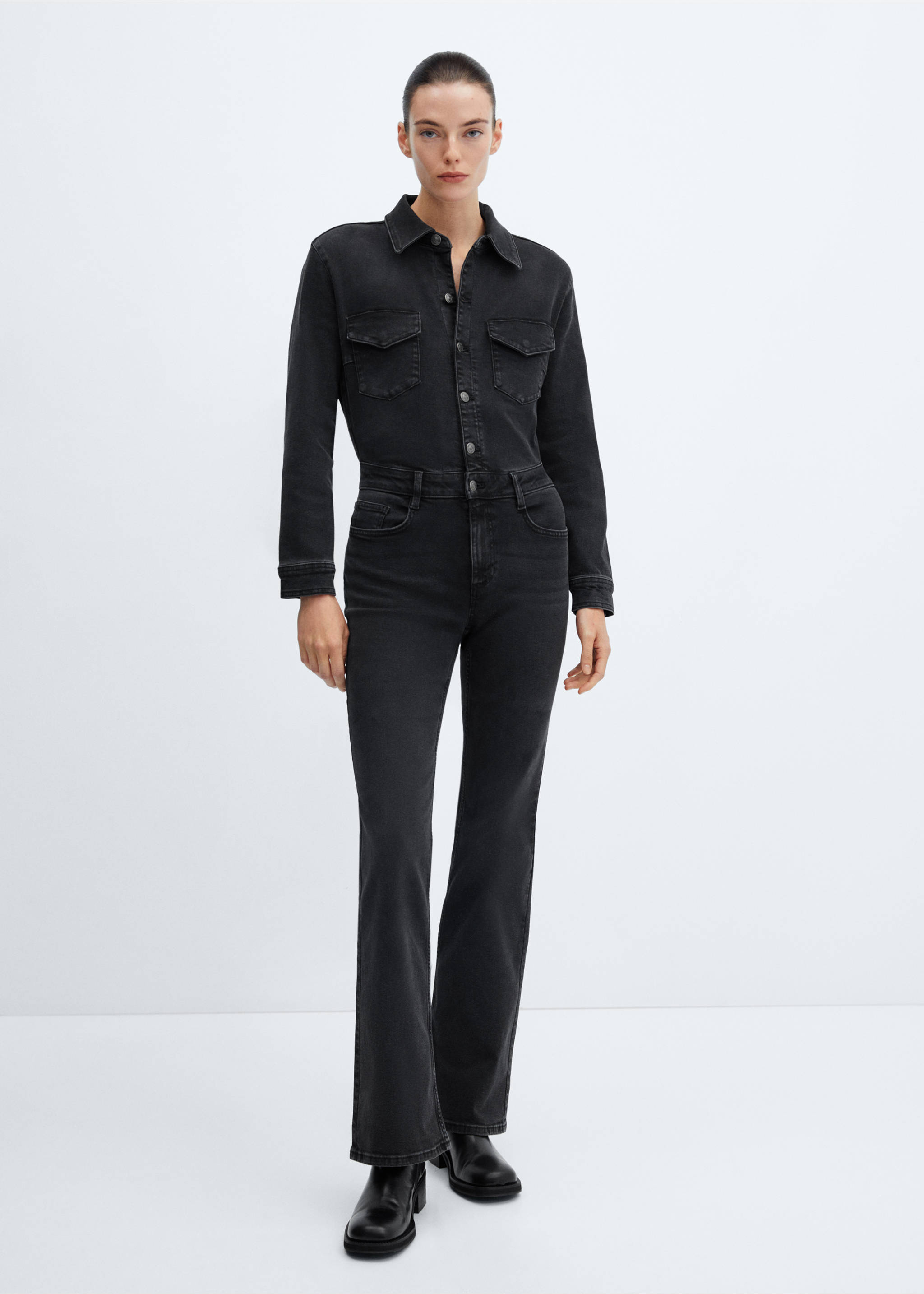 Langer Jeans-Jumpsuit - Allgemeine Ansicht, Black denim. Ref: 67040255-00.