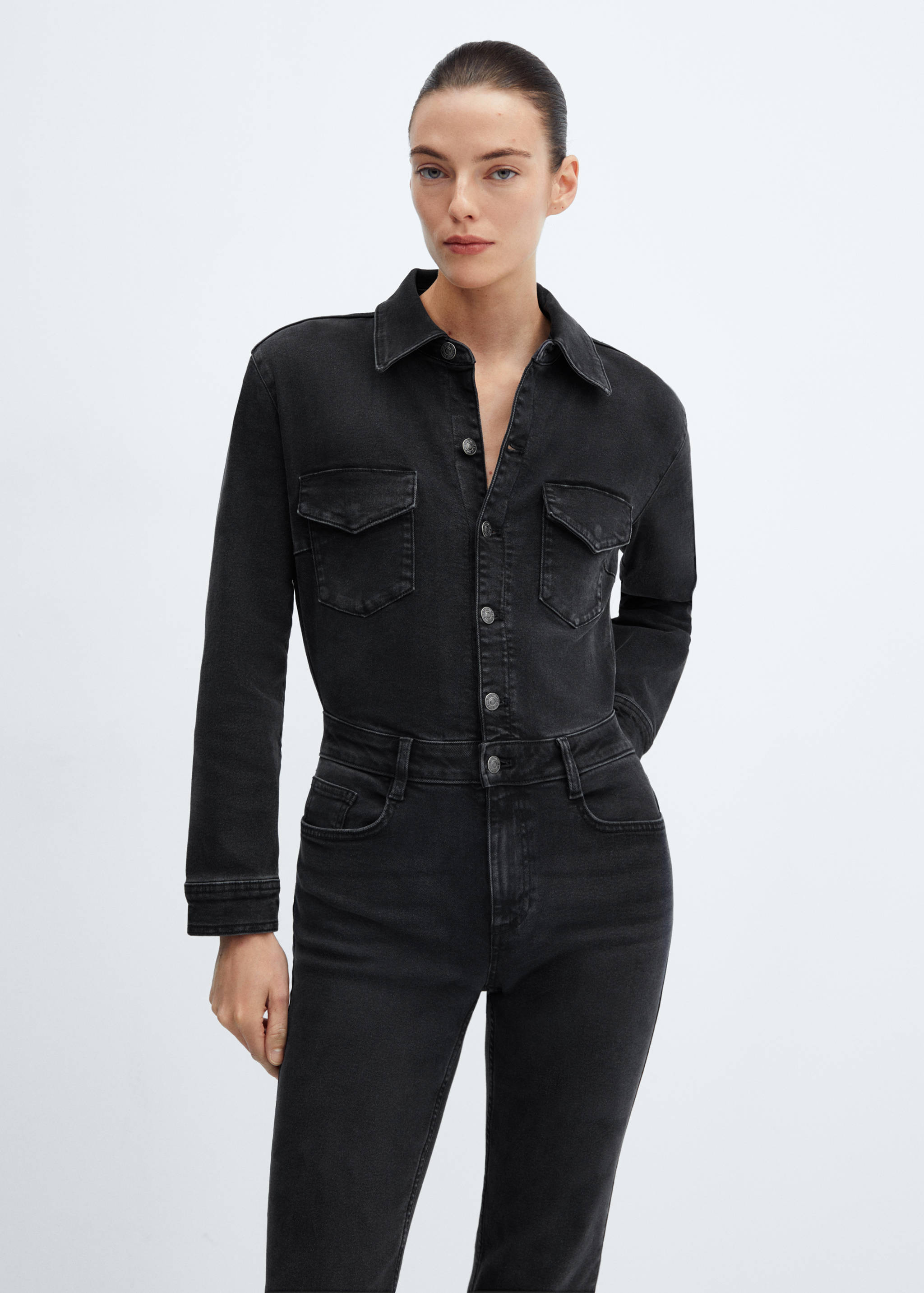 Langer Jeans-Jumpsuit - Mittlere Ansicht
