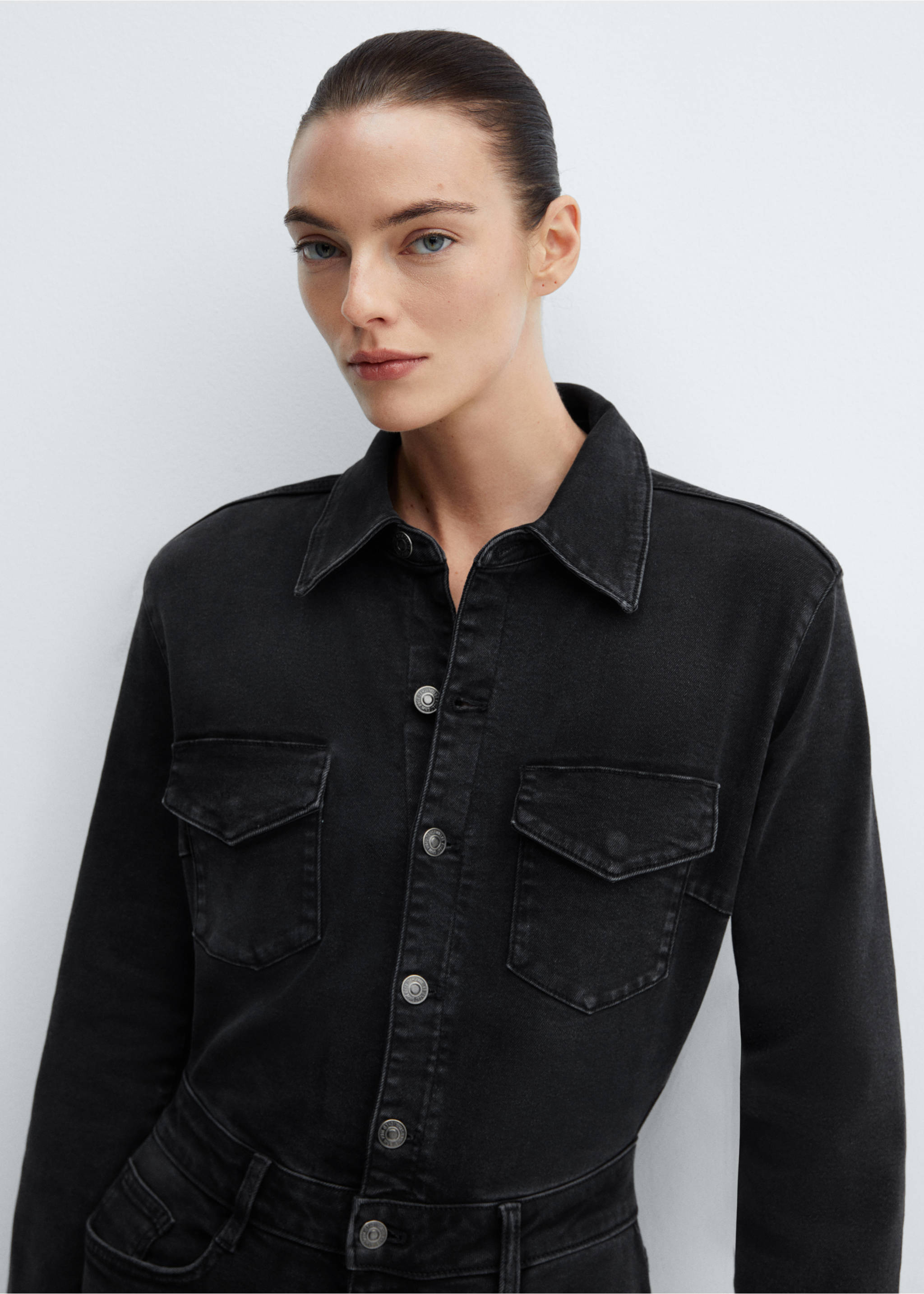 Langer Jeans-Jumpsuit - Detail des Artikels 1, Black denim. Ref: 67040255-00.