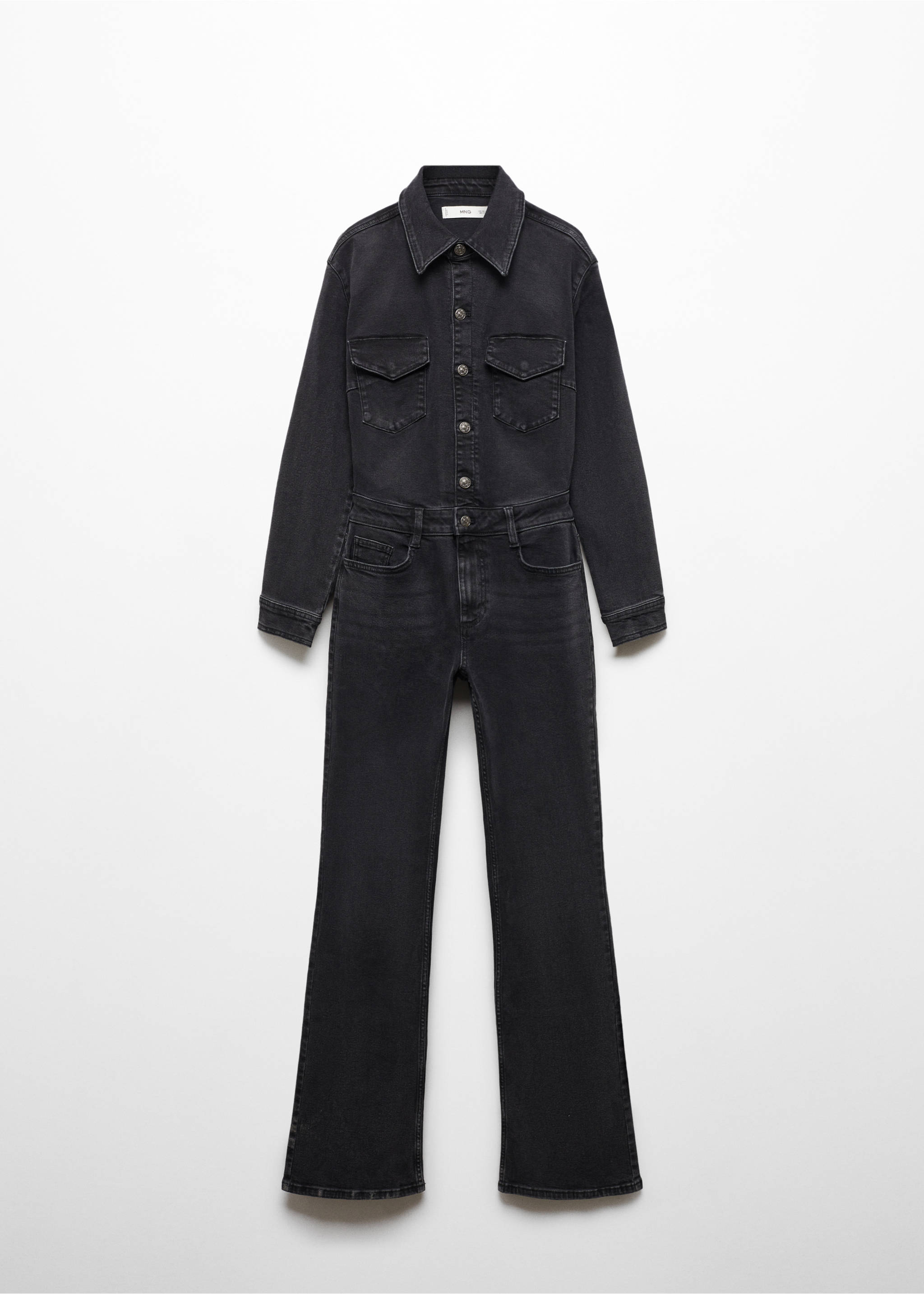 Long denim jumpsuit - Article without model, Black denim. Ref: 67040255-00.