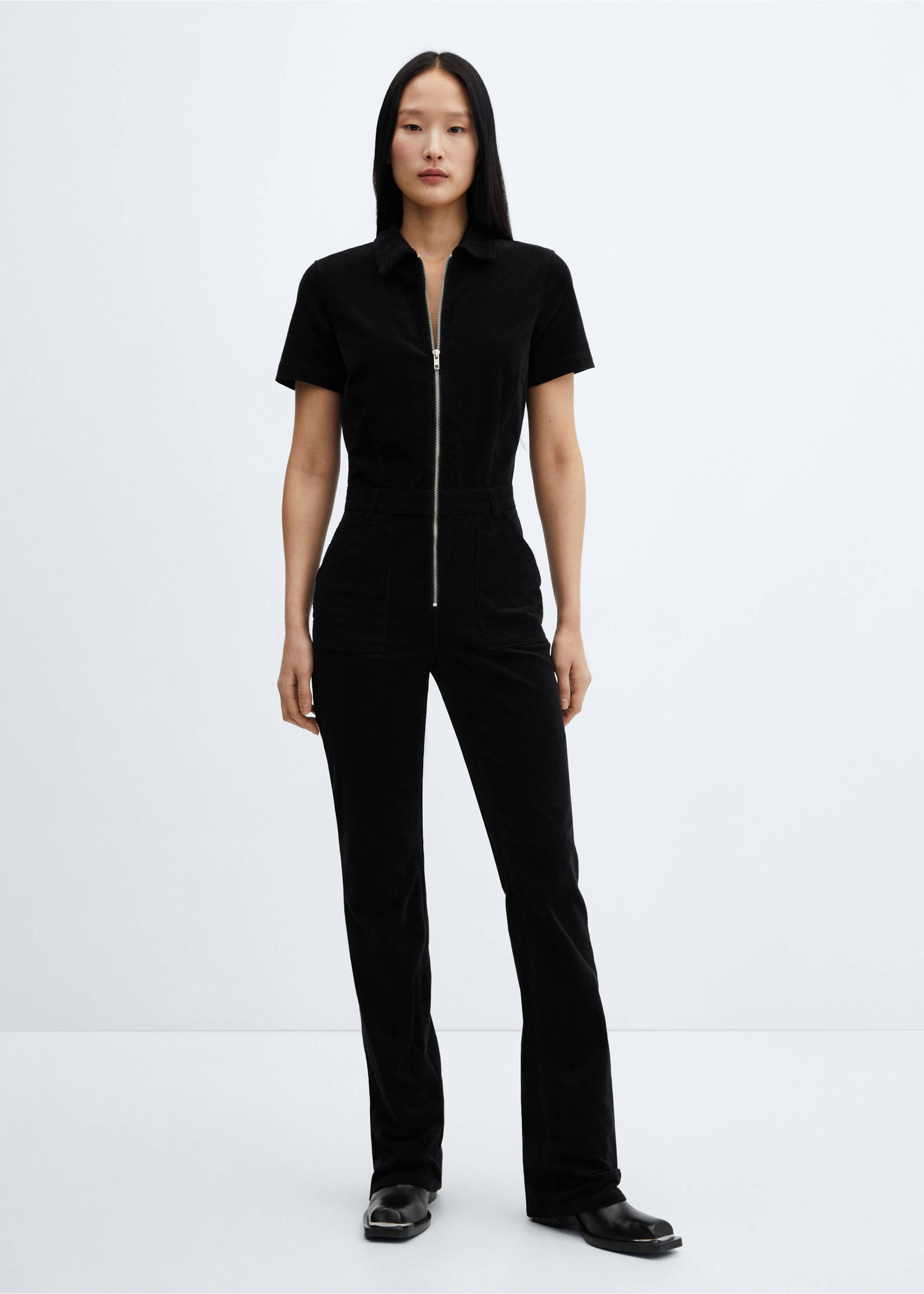 Corduroy jumpsuit with zip - General plane, Black. Ref: 67040257-00.