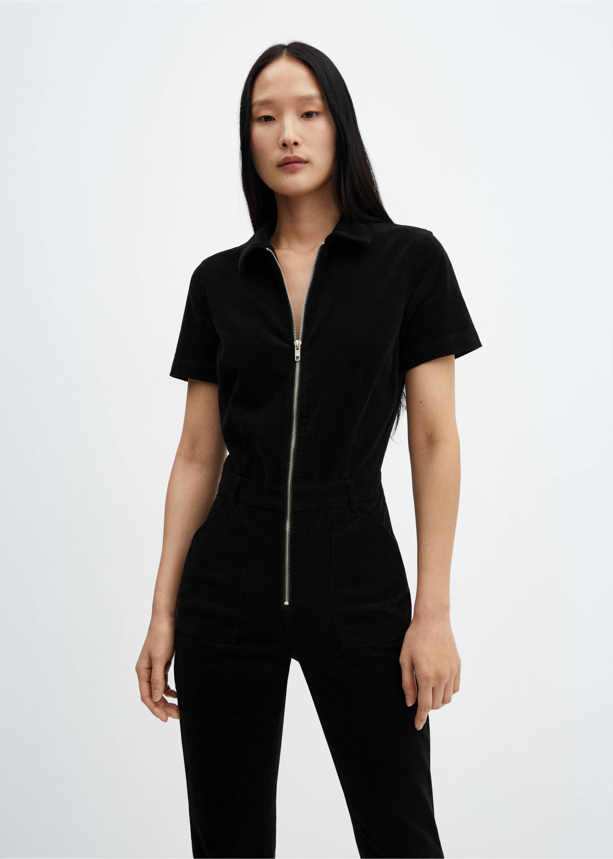 Corduroy jumpsuit with zip - Medium plane, Black. Ref: 67040257-00.