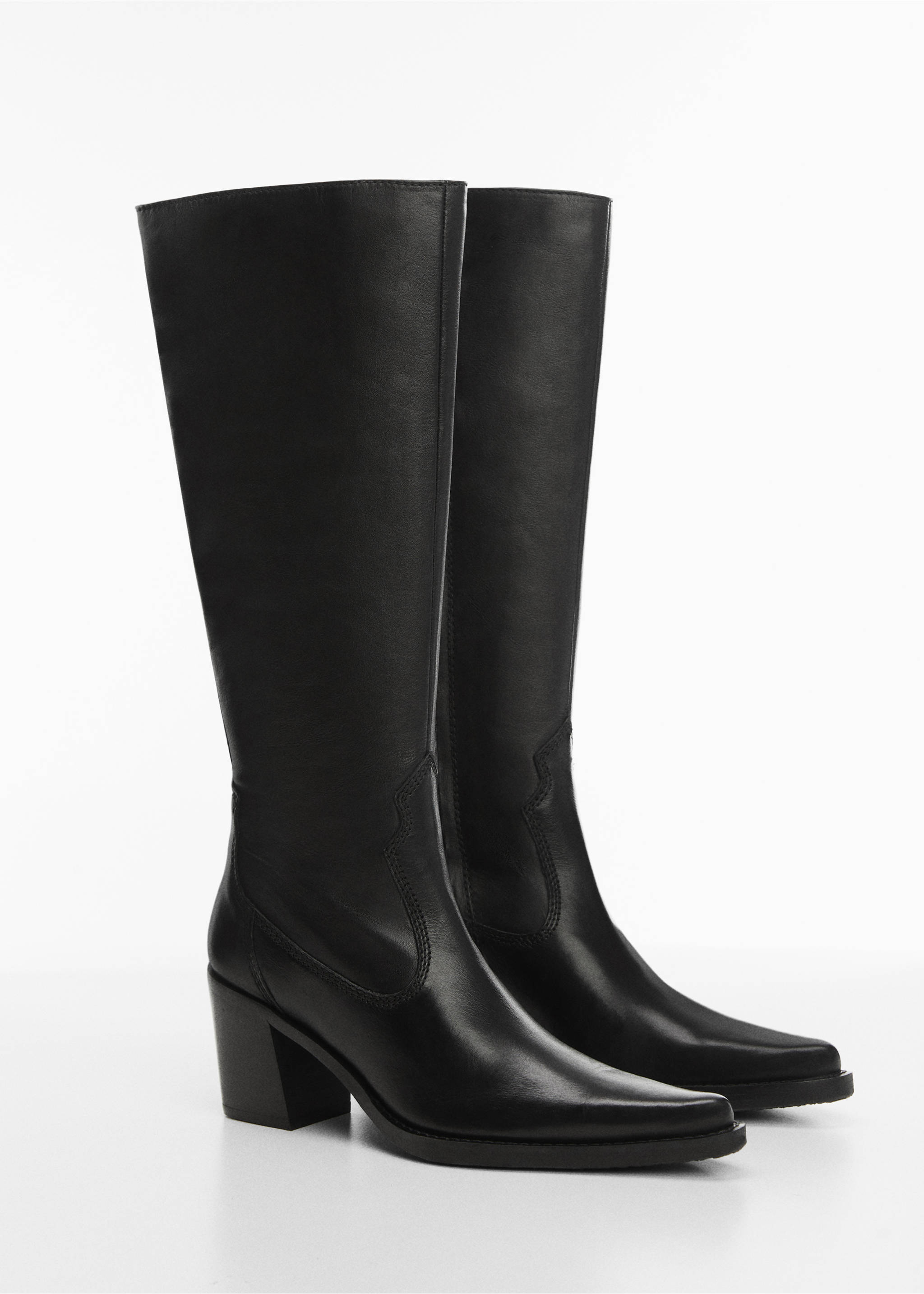 Hohe Lederstiefel mit Absatz - Mittlere Ansicht, Schwarz. Ref: 67040258-00.