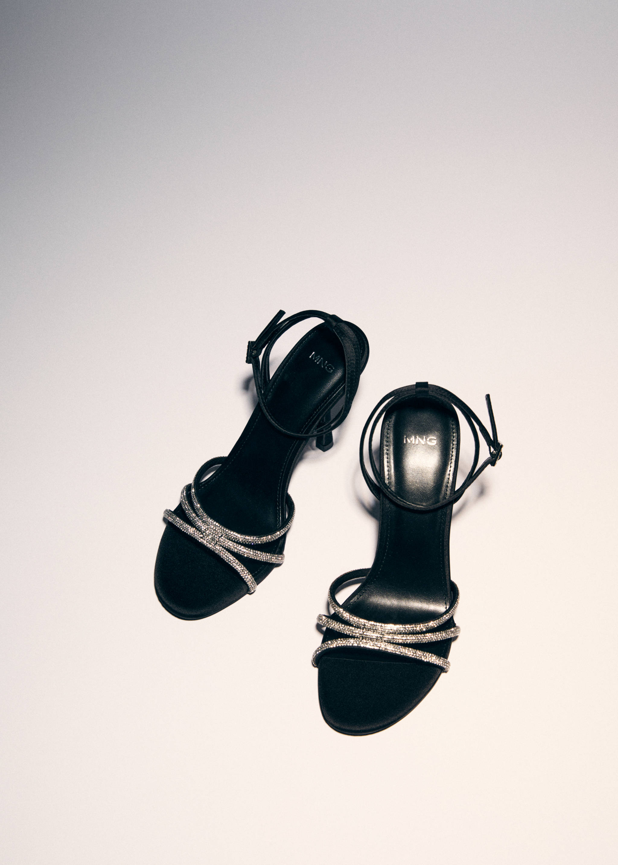 Heeled sandals with rhinestone straps - Details of the article 7, Black. Ref: 67040293-00.