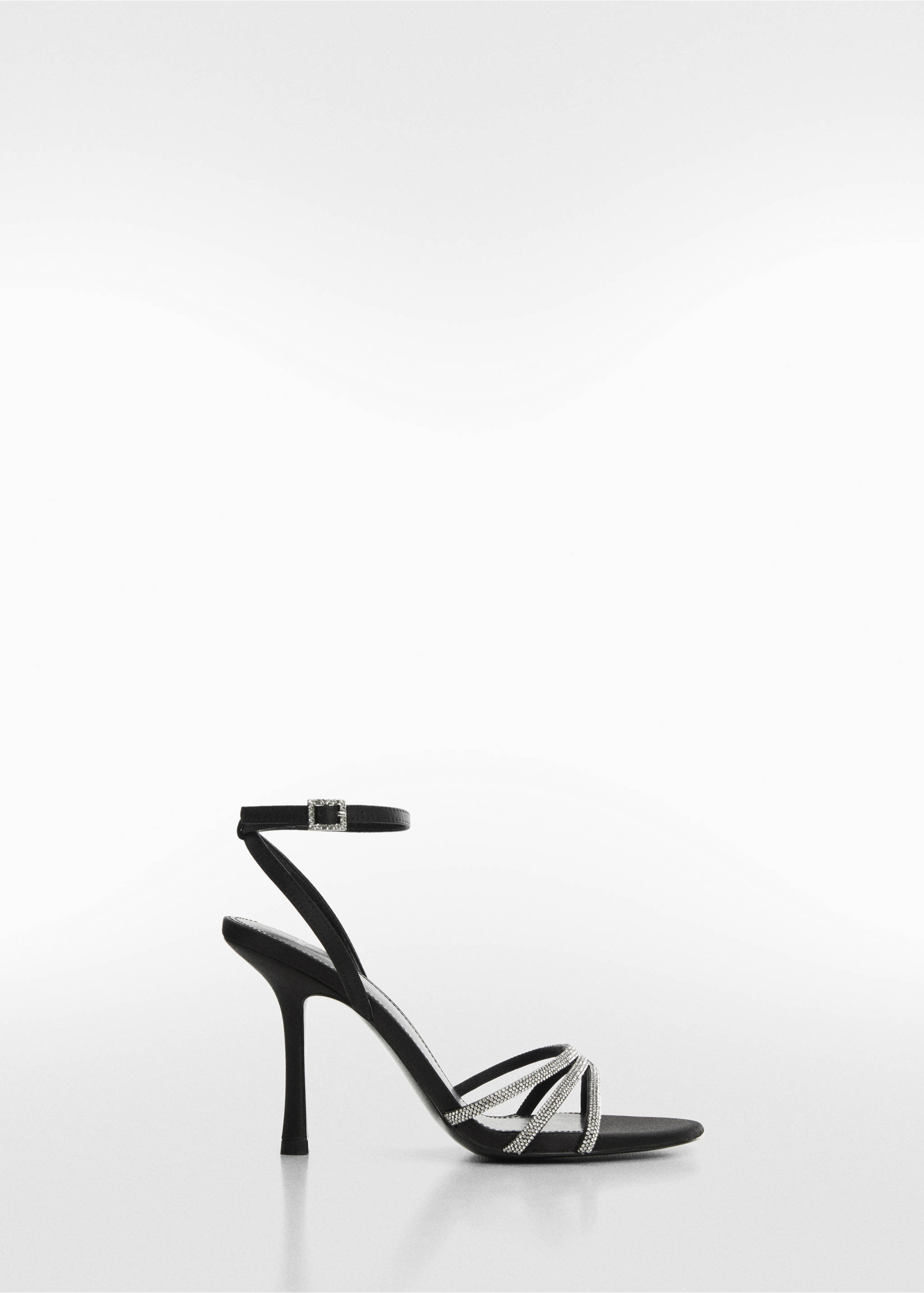 Heeled sandals with rhinestone straps - Article without model, Black. Ref: 67040293-00.