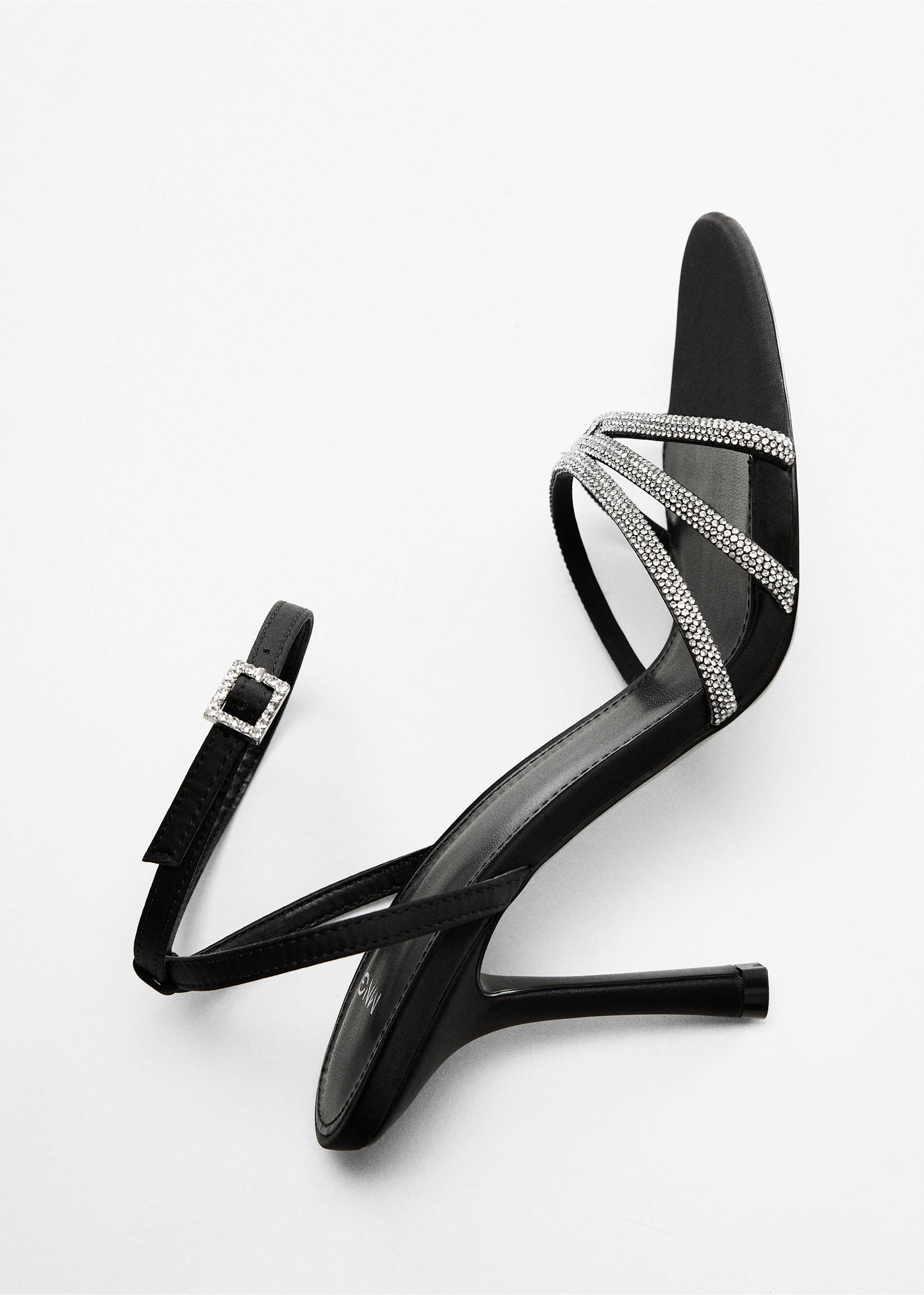 Heeled sandals with rhinestone straps - Details of the article 5, Black. Ref: 67040293-00.