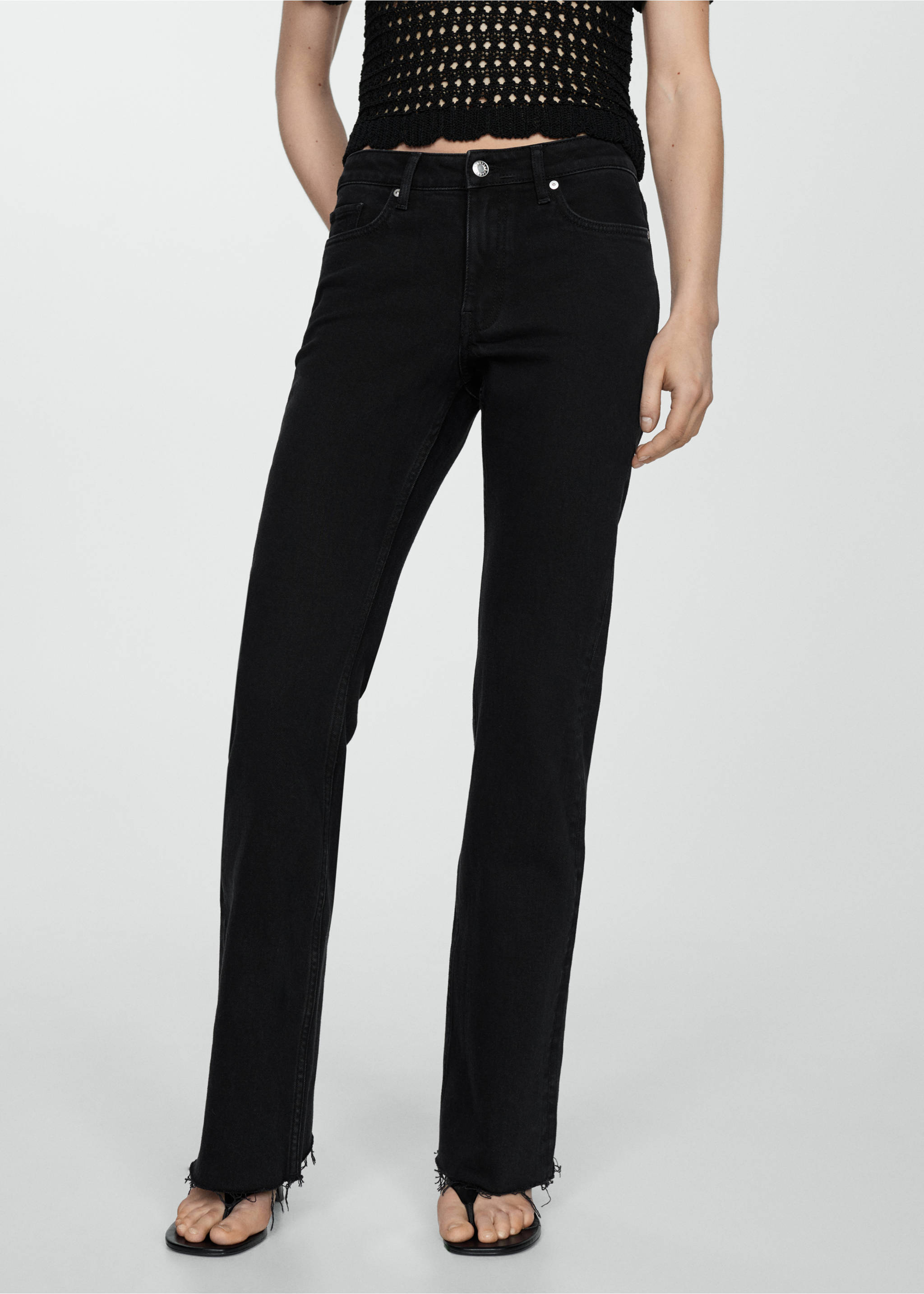 Jeans flare med normalt liv - Halvtotal bildeutsnitt, Black denim. Ref: 67040315-00.