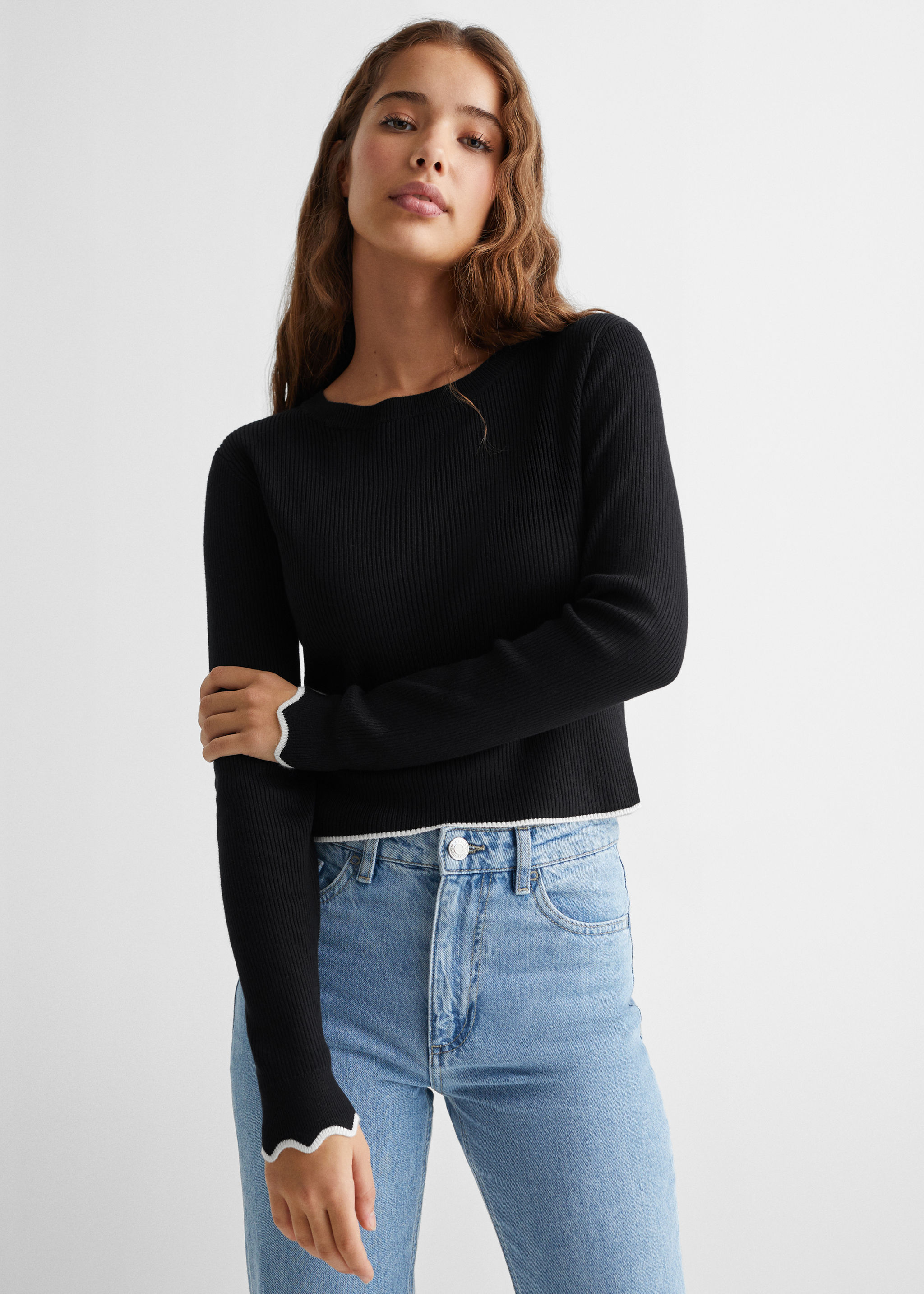 Contrast ribbed sweater - Medium plane